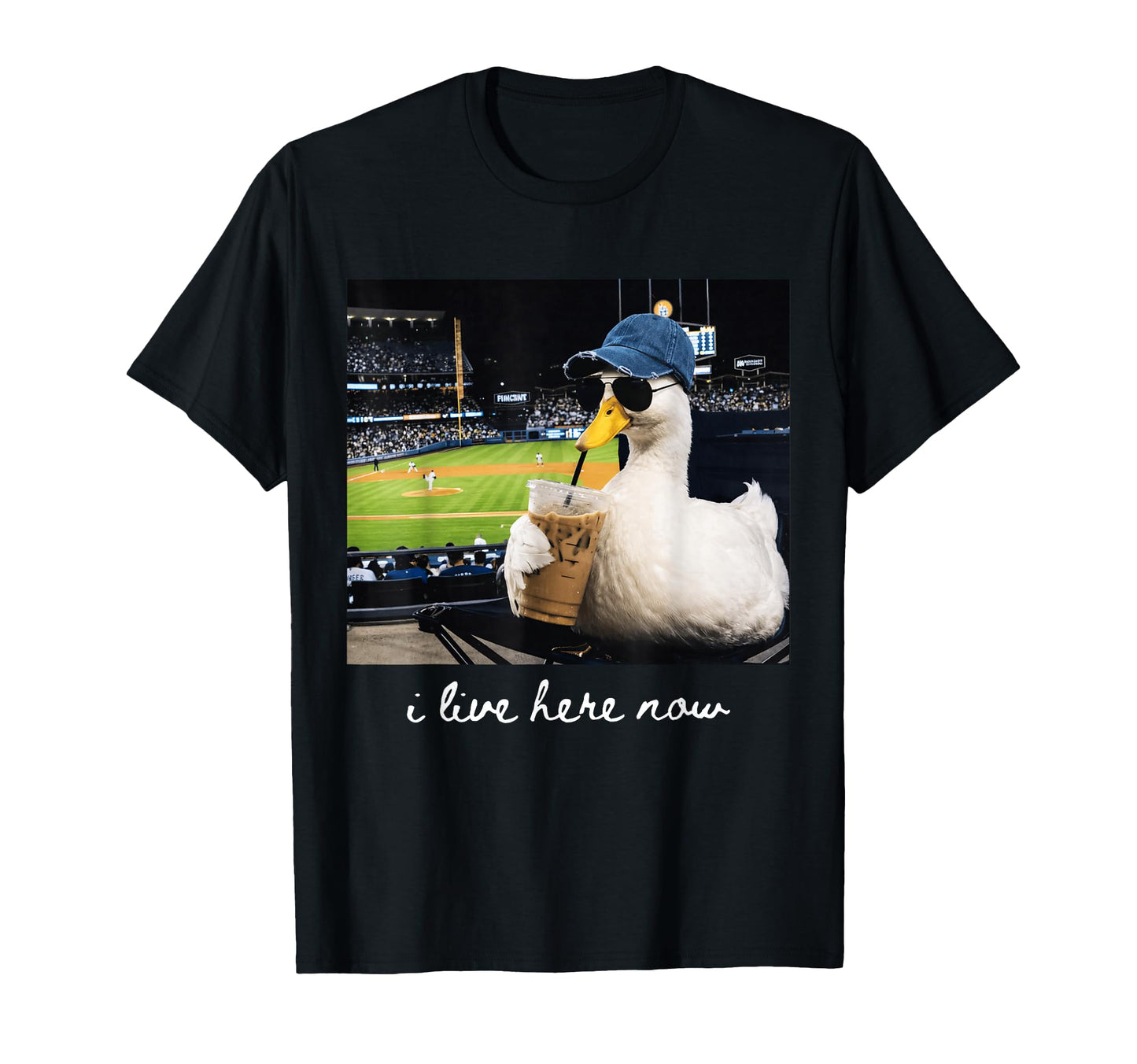 Funny Goose I Live Here Now Baseball T-Shirt - Minimalist Print for Adults - T-Shirt, Sweatshirt, Hoodie