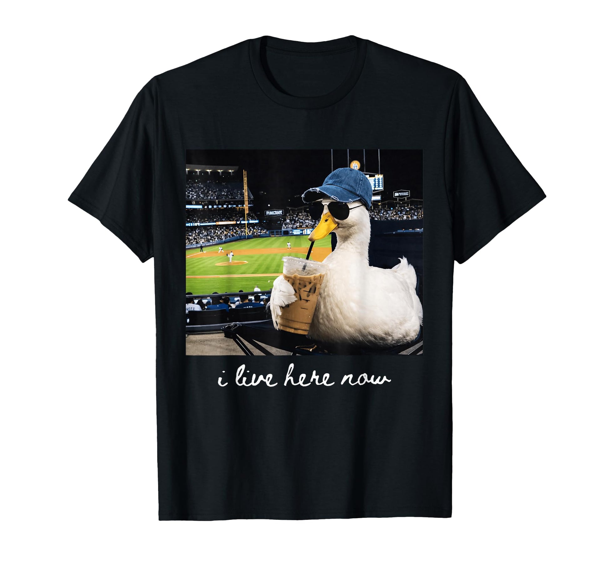Funny Goose I Live Here Now Baseball T-Shirt - Minimalist Print for Adults - T-Shirt, Sweatshirt, Hoodie