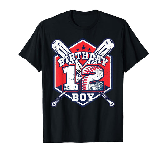 12 Years Old 12Th Baseball Birthday T-Shirt - Trendy Graphic for Adults - T-Shirt, Sweatshirt, Hoodie