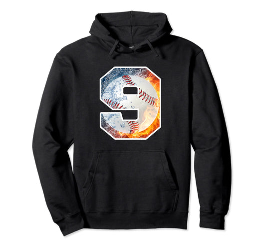 9Th Birthday Party Baseball Number 9 Hoodie - Casual Everyday Wear Unisex - T-Shirt, Sweatshirt, Hoodie