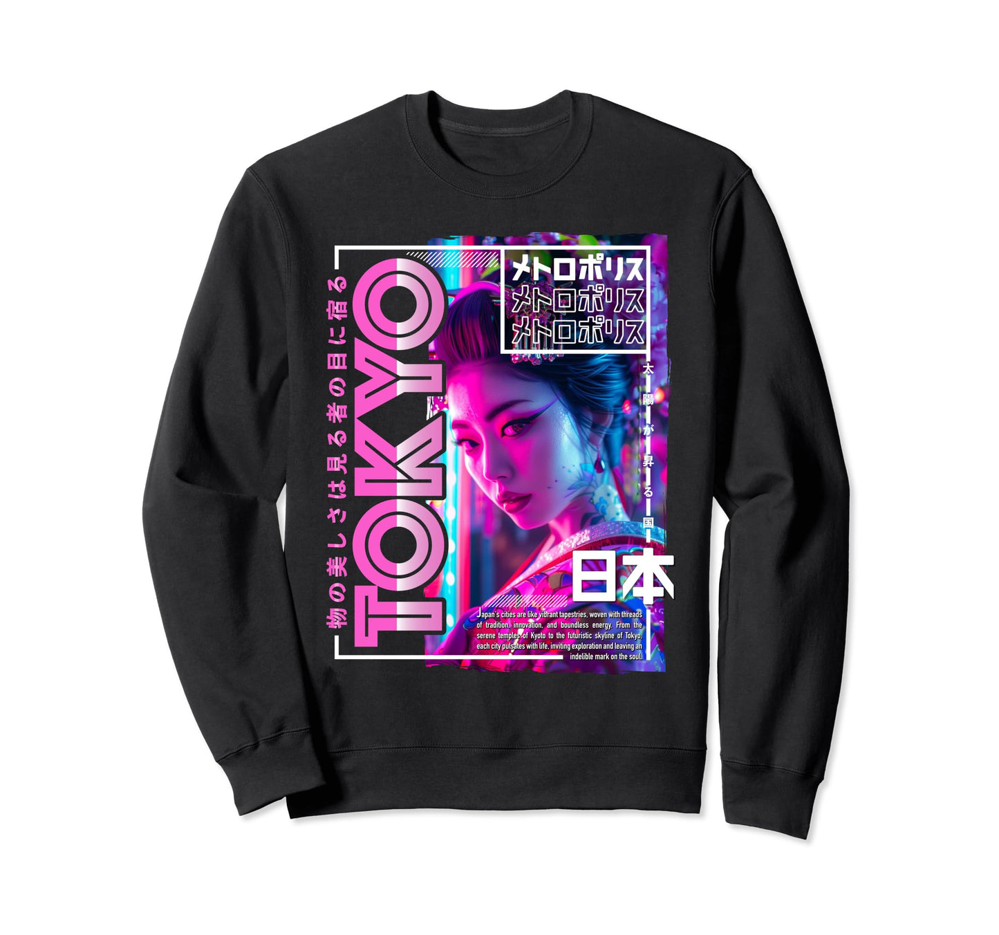 Tokyo City 80S Synthwave Geisha Japan Sweatshirt - Minimalist Print Unisex - T-Shirt, Sweatshirt, Hoodie