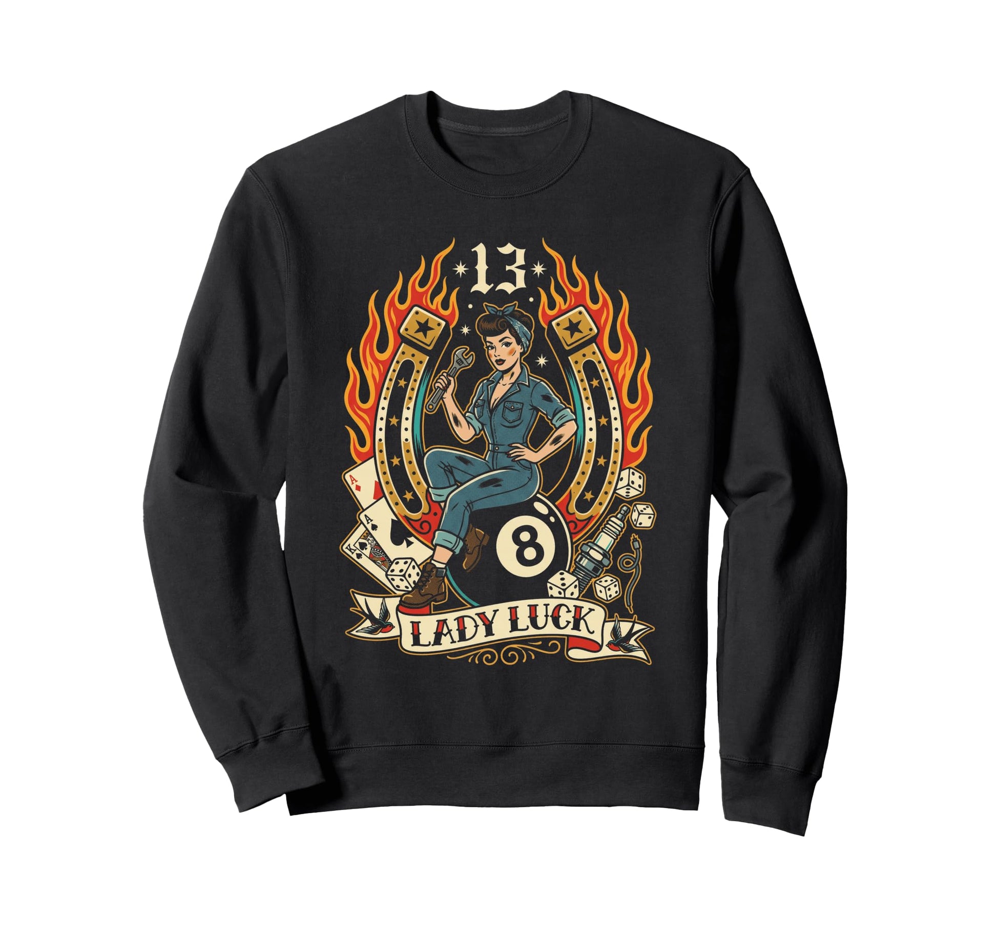 Pinup Mechanic Thirteenth Fortune Sweatshirt - Trendy Graphic for Adults - T-Shirt, Sweatshirt, Hoodie