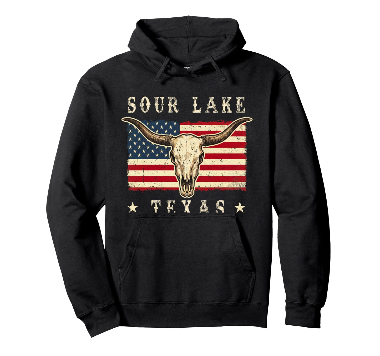 Sour Lake Texas Western Patriotic Skull Hoodie - Unique Graphic Unisex - T-Shirt, Sweatshirt, Hoodie