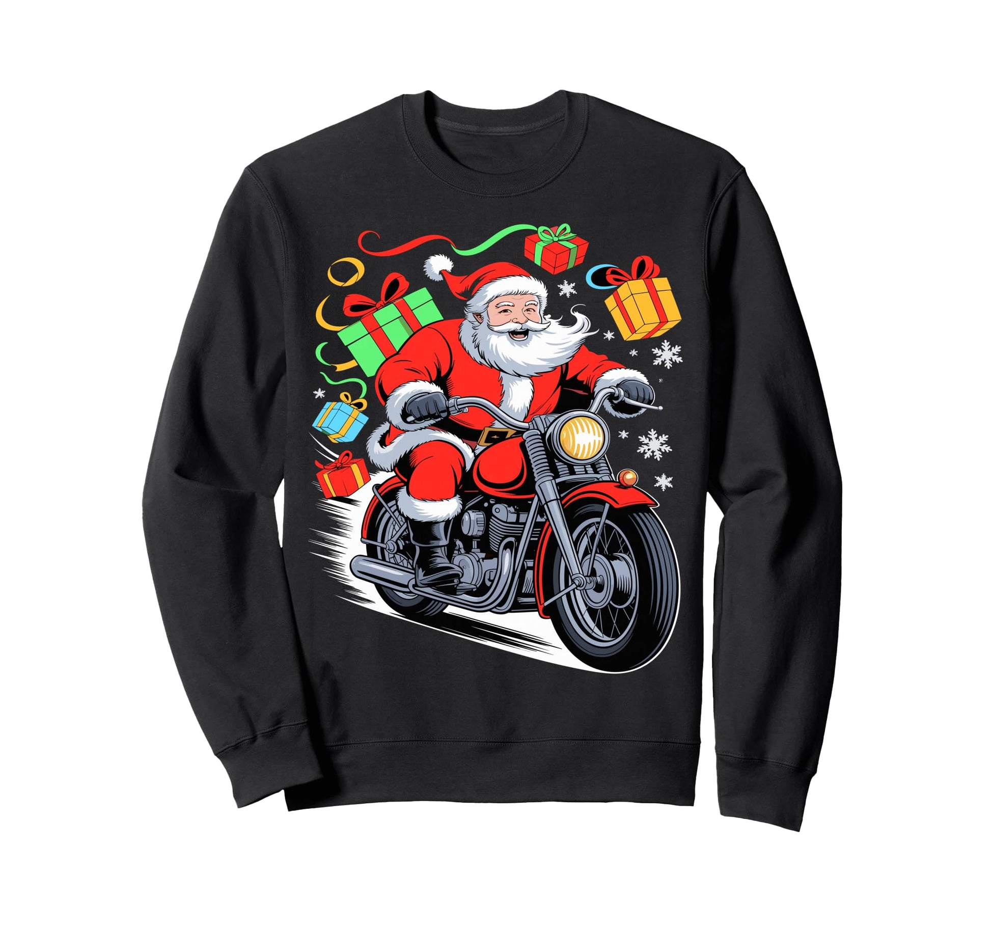 Merry Santa Riding Motorcycle Sweatshirt - Minimalist Print Men Women - T-Shirt, Sweatshirt, Hoodie
