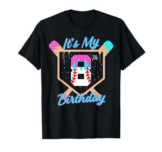 Baseball 8 Year Old Ice Cream Drip 8Th T-Shirt - Minimalist Print Unisex - T-Shirt, Sweatshirt, Hoodie