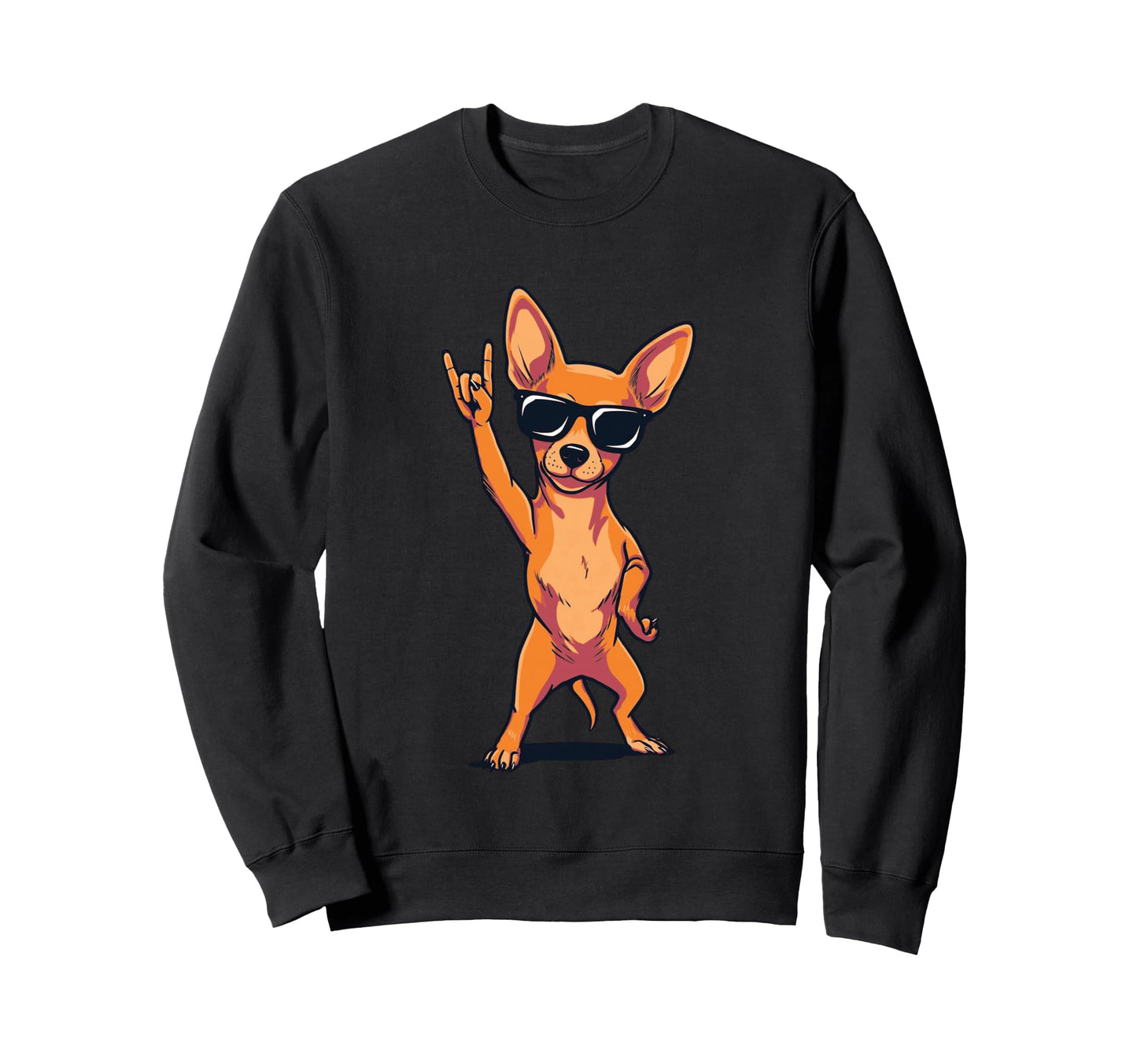 Chihuahua Dog Rock Hand Sign Punk Sweatshirt - Minimalist Print Men Women - T-Shirt, Sweatshirt, Hoodie