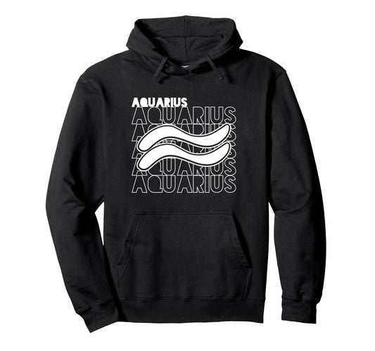 Aquarius Zodiac Typography Astrology Hoodie - Unique Graphic for Adults - T-Shirt, Sweatshirt, Hoodie