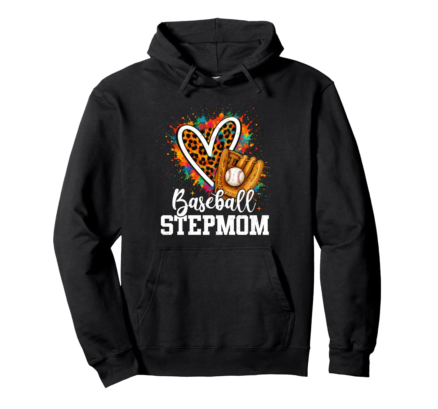 Baseball Stepmom Leopard Heart Colorful Hoodie - Graphic Print Unisex - T-Shirt, Sweatshirt, Hoodie