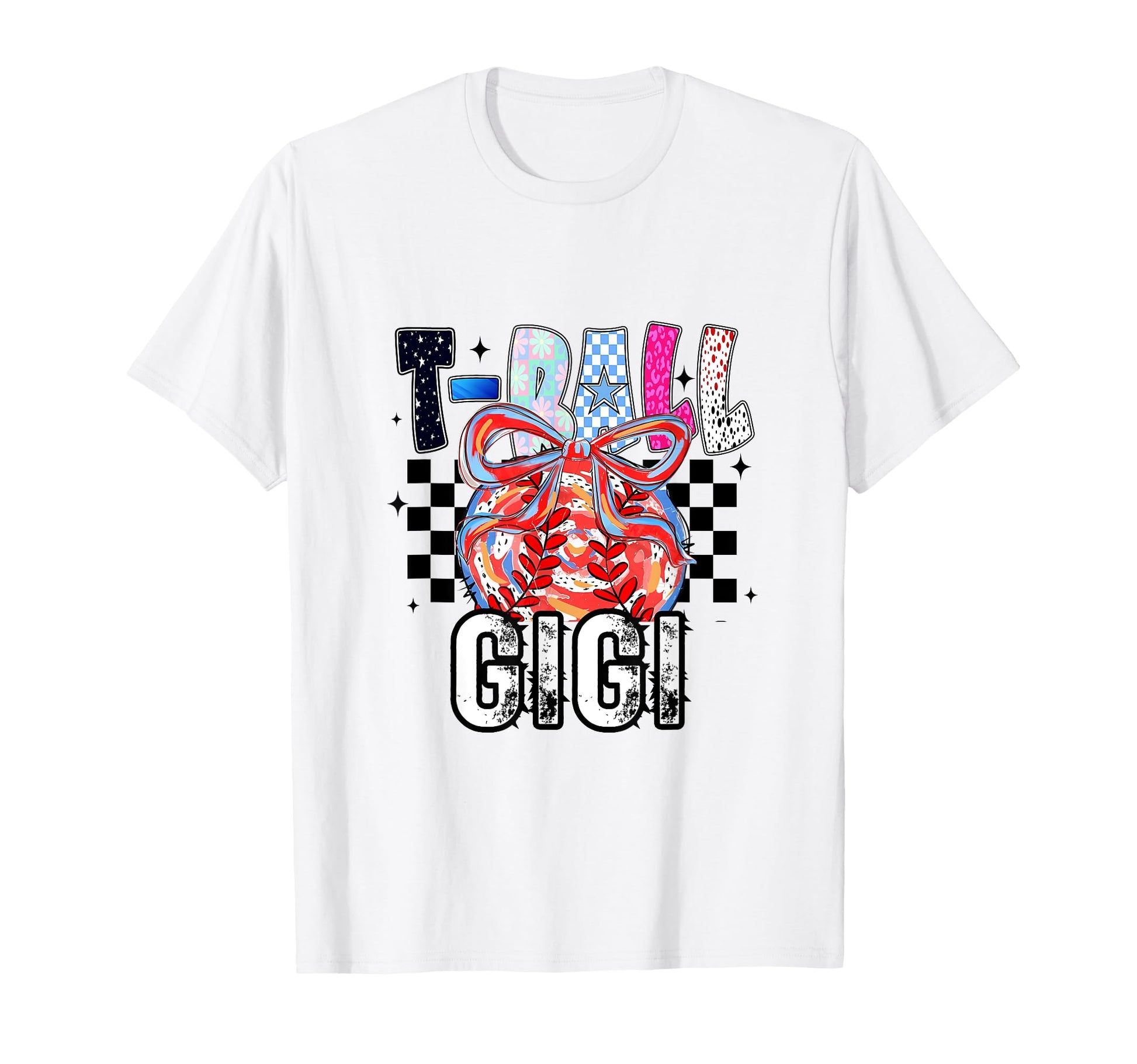 T Ball Baseball Checkered Gigi T-Shirt - Custom Art Print for Adults - T-Shirt, Sweatshirt, Hoodie