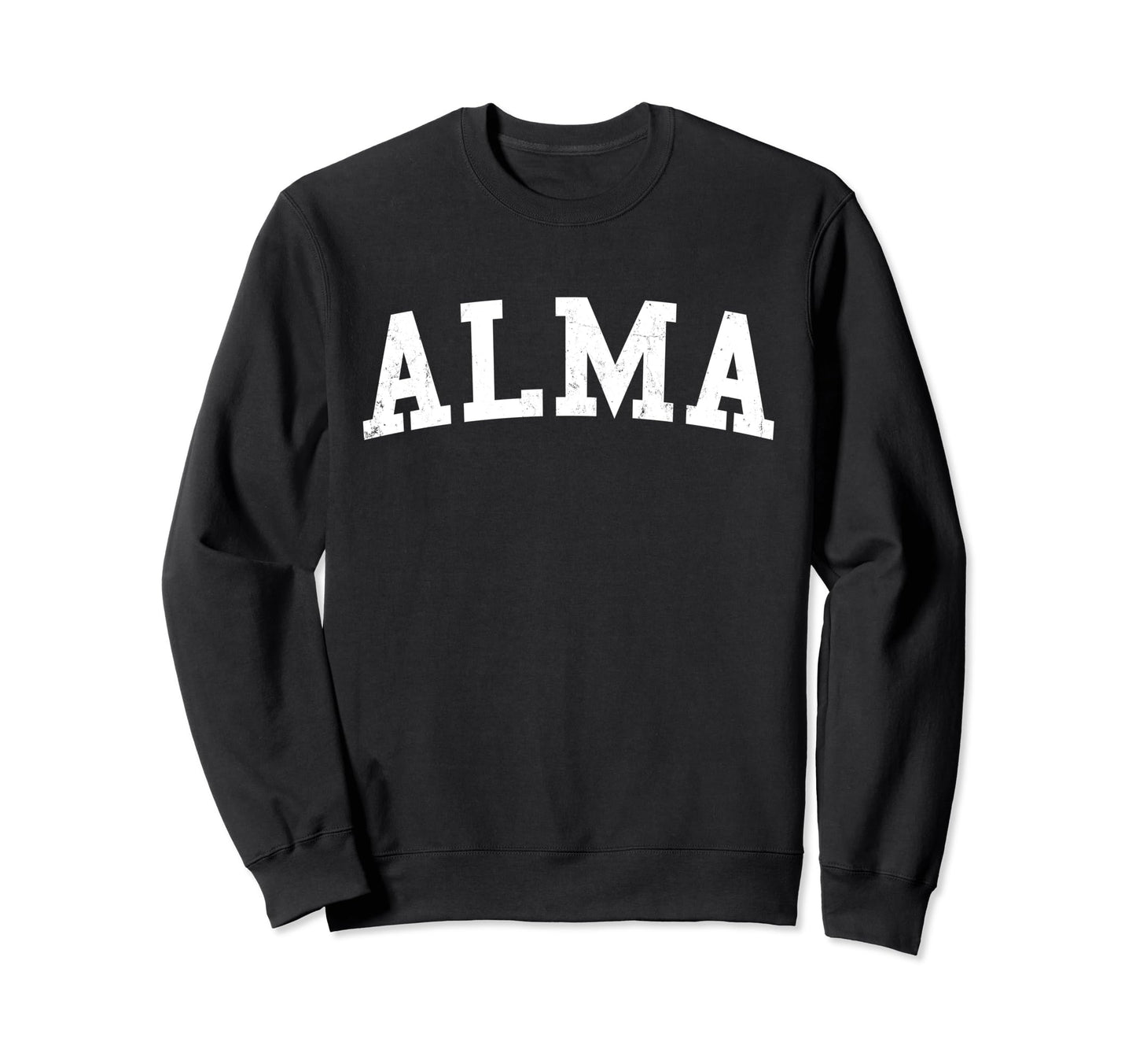Alma Mi Distressed White Varsity Sweatshirt - Trendy Graphic for Adults - T-Shirt, Sweatshirt, Hoodie