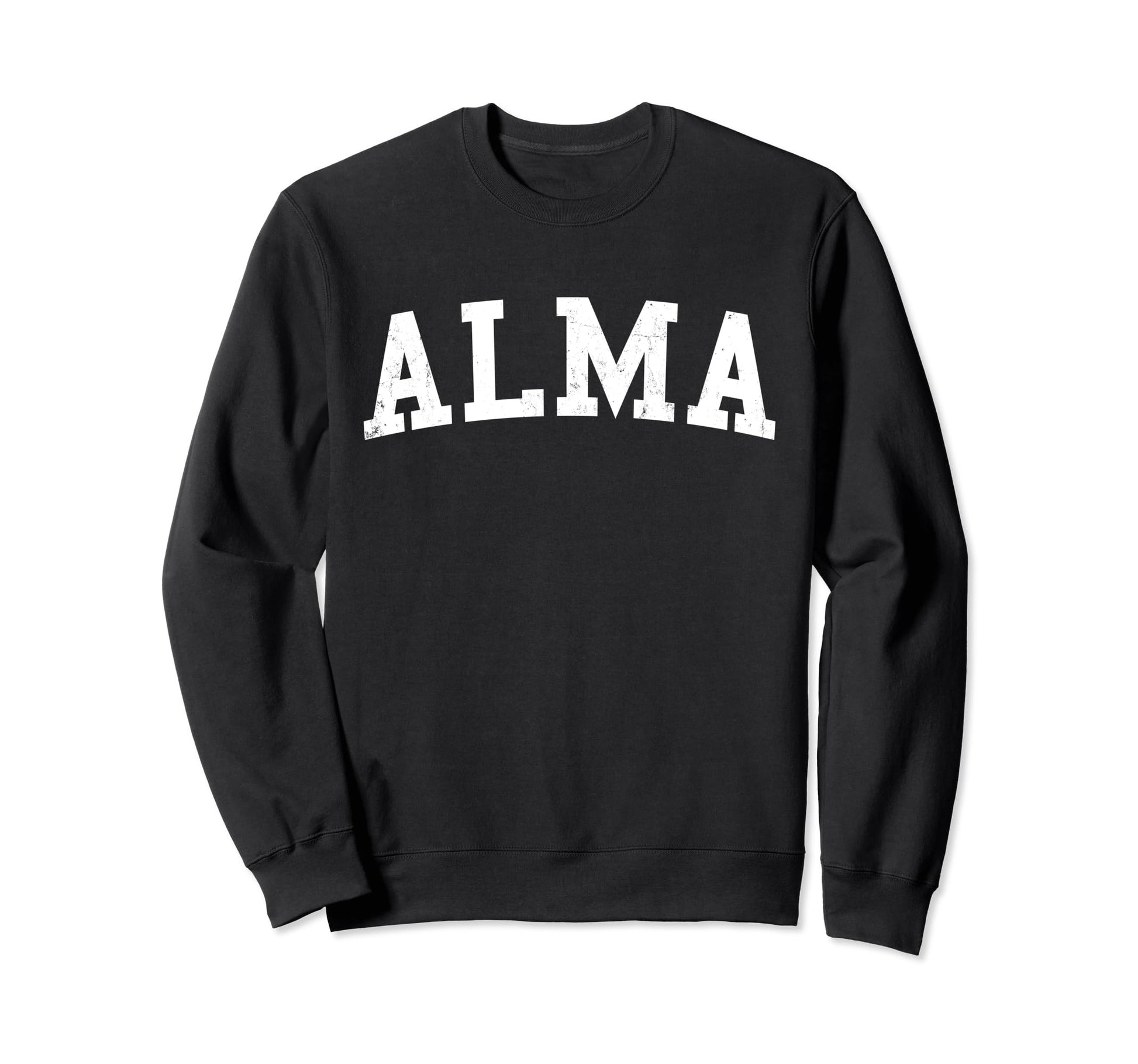 Alma Mi Distressed White Varsity Sweatshirt - Trendy Graphic for Adults - T-Shirt, Sweatshirt, Hoodie