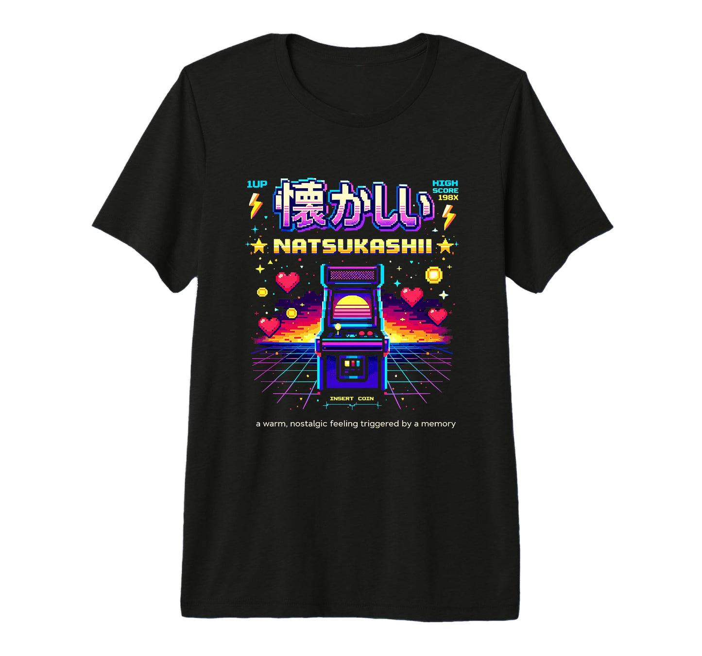 Natsukashii Arcade Gaming Pixel Art T-Shirt - Fun Novelty Design Men Women - T-Shirt, Sweatshirt, Hoodie
