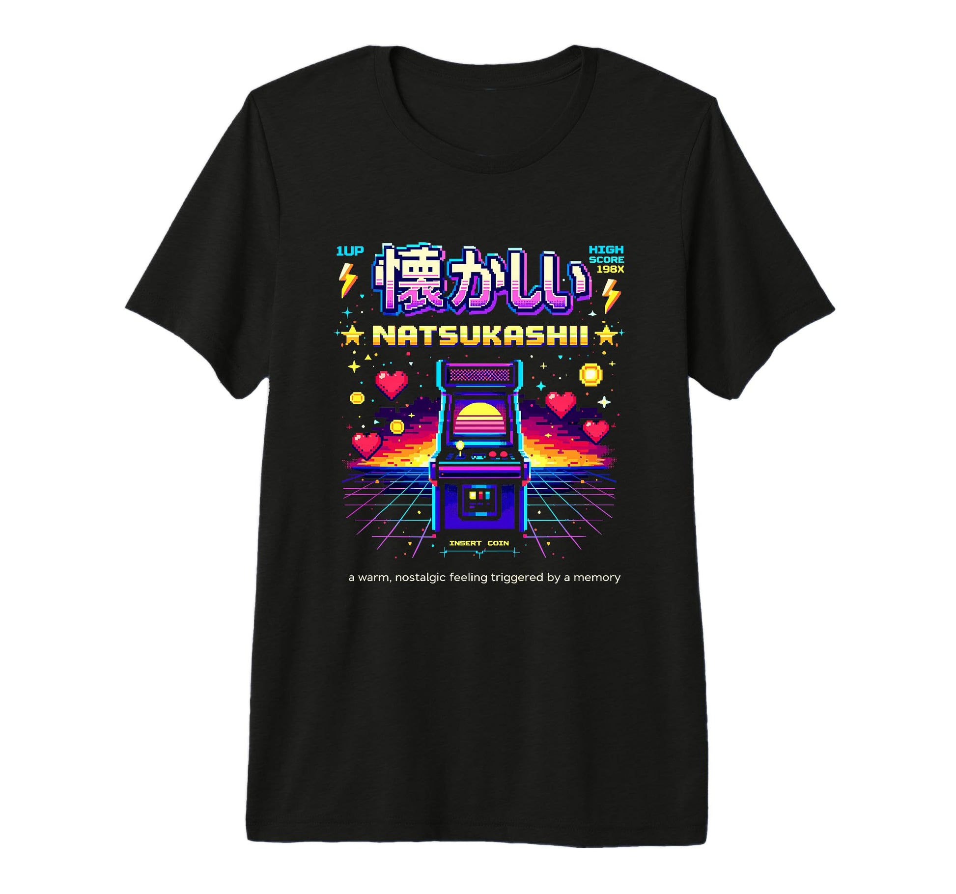 Natsukashii Arcade Gaming Pixel Art T-Shirt - Fun Novelty Design Men Women - T-Shirt, Sweatshirt, Hoodie