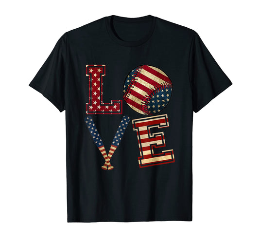 American Flag Baseball July 4Th T-Shirt - Casual Everyday Wear for Adults - T-Shirt, Sweatshirt, Hoodie