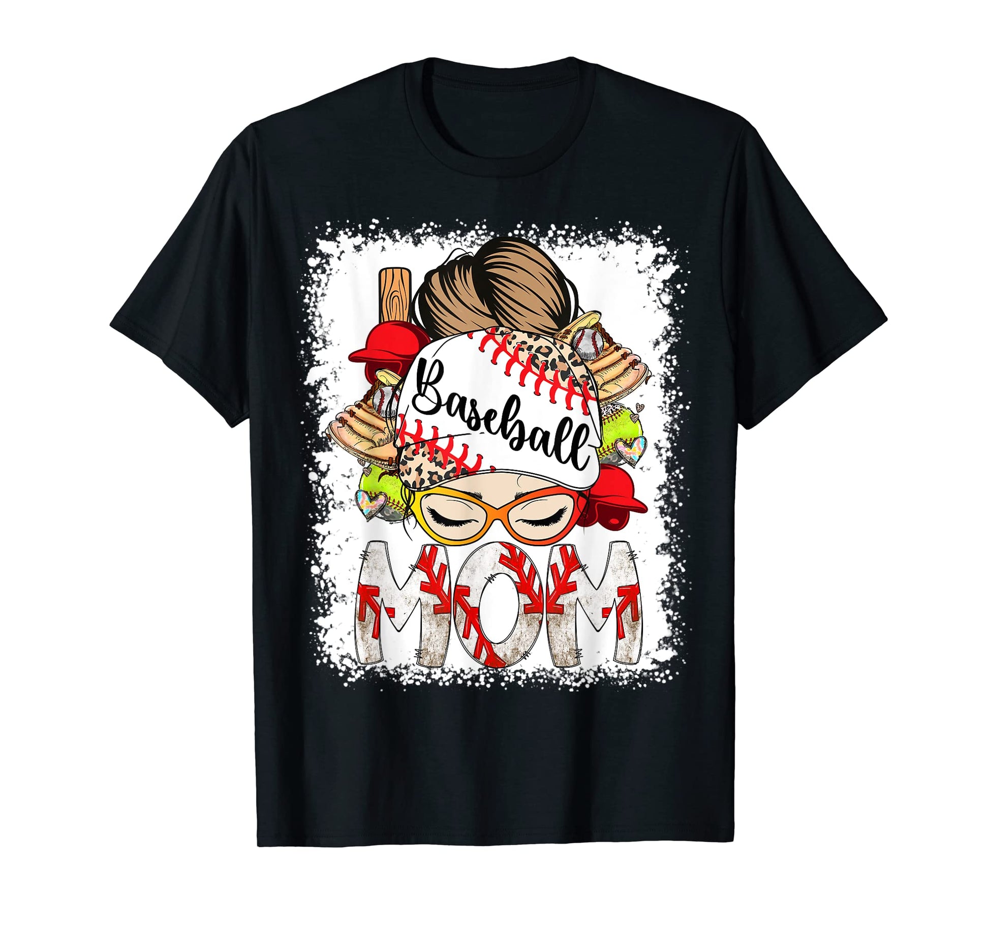 Baseball Mom Bleached Messy Bun T-Shirt - Custom Art Print Men Women - T-Shirt, Sweatshirt, Hoodie