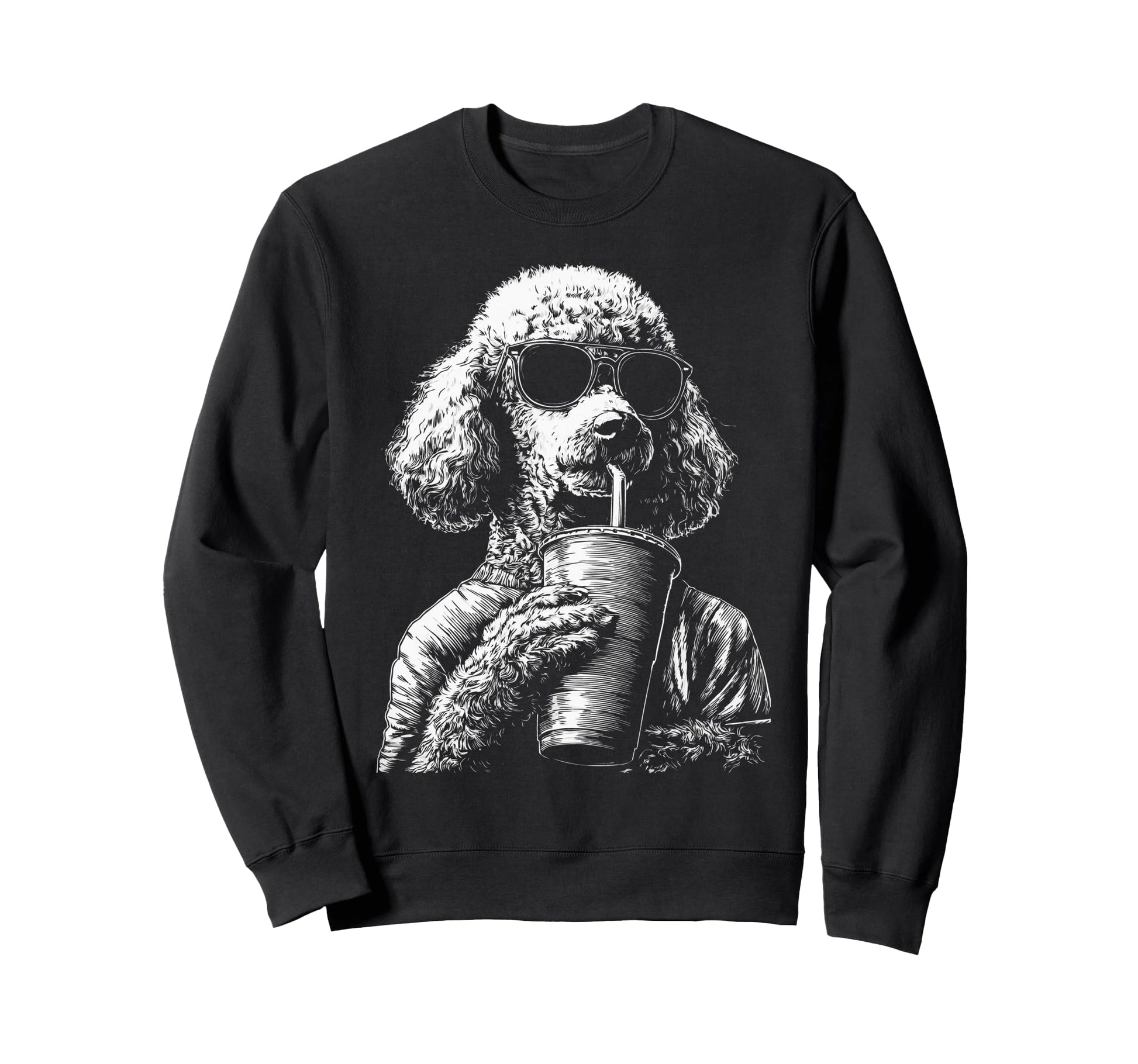 Poodle Drinking Iced Coffee Funny Sweatshirt - Streetwear Style Men Women - T-Shirt, Sweatshirt, Hoodie