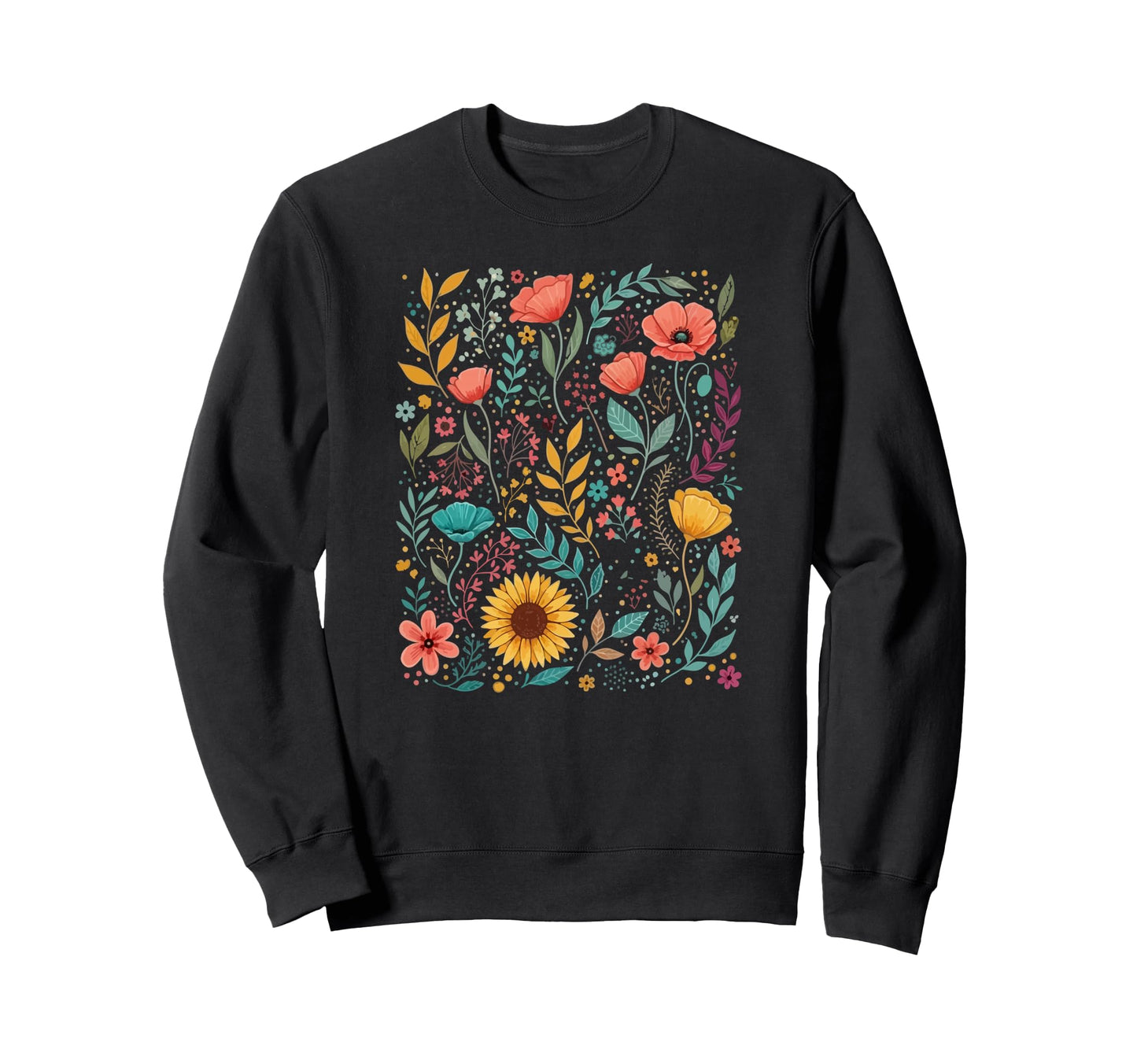Wildflower Floral Botanical Boho Sweatshirt - Graphic Print for Adults - T-Shirt, Sweatshirt, Hoodie