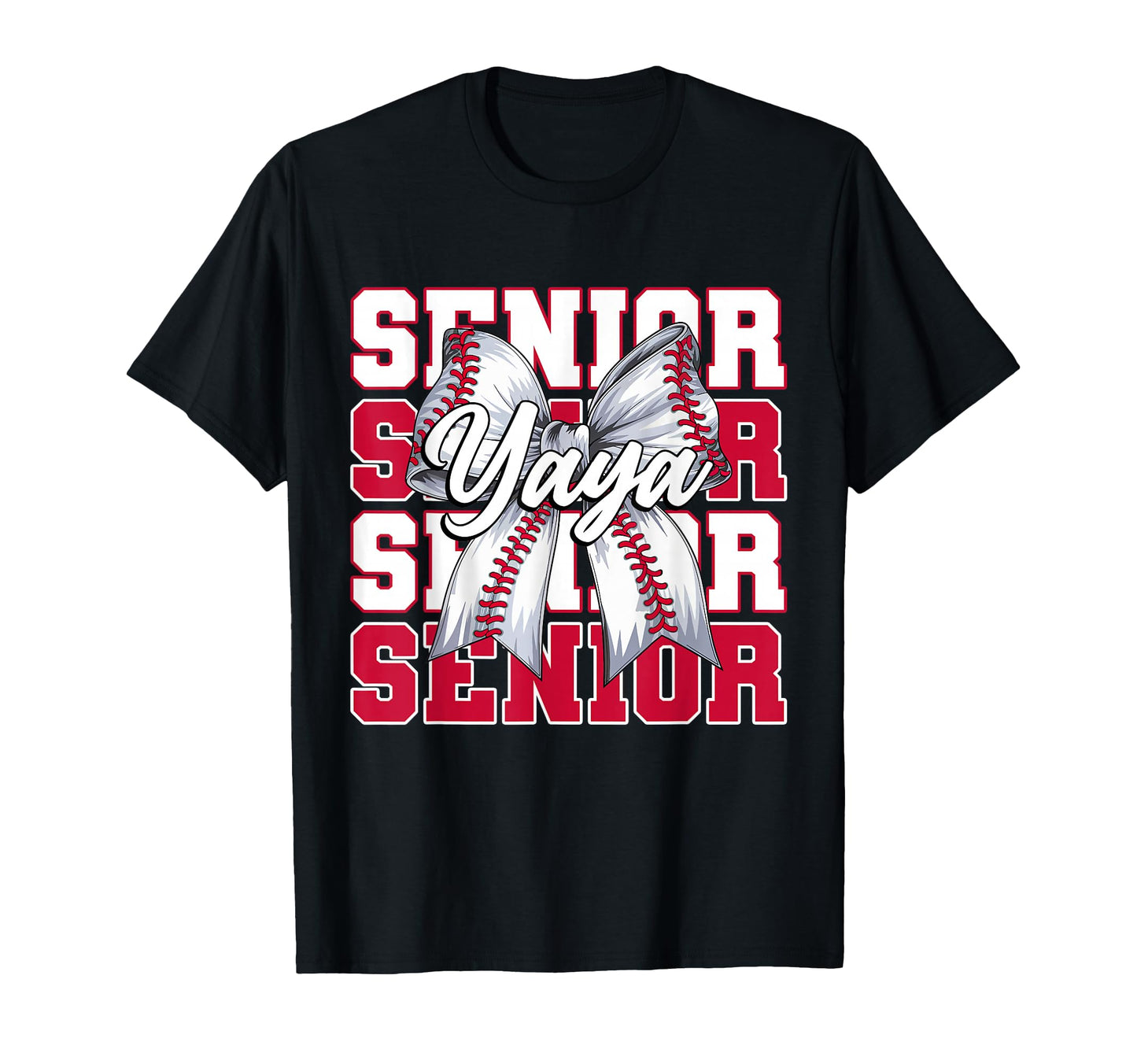 Baseball Yaya Senior 2026 Coquette Bow T-Shirt - Trendy Graphic Unisex - T-Shirt, Sweatshirt, Hoodie