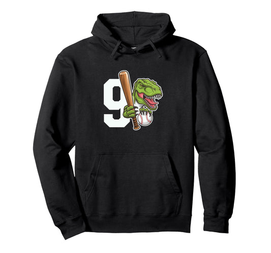 Baseball Dinosaurs T Rex Dino 9Th Birthday Hoodie - Graphic Print Men Women - T-Shirt, Sweatshirt, Hoodie