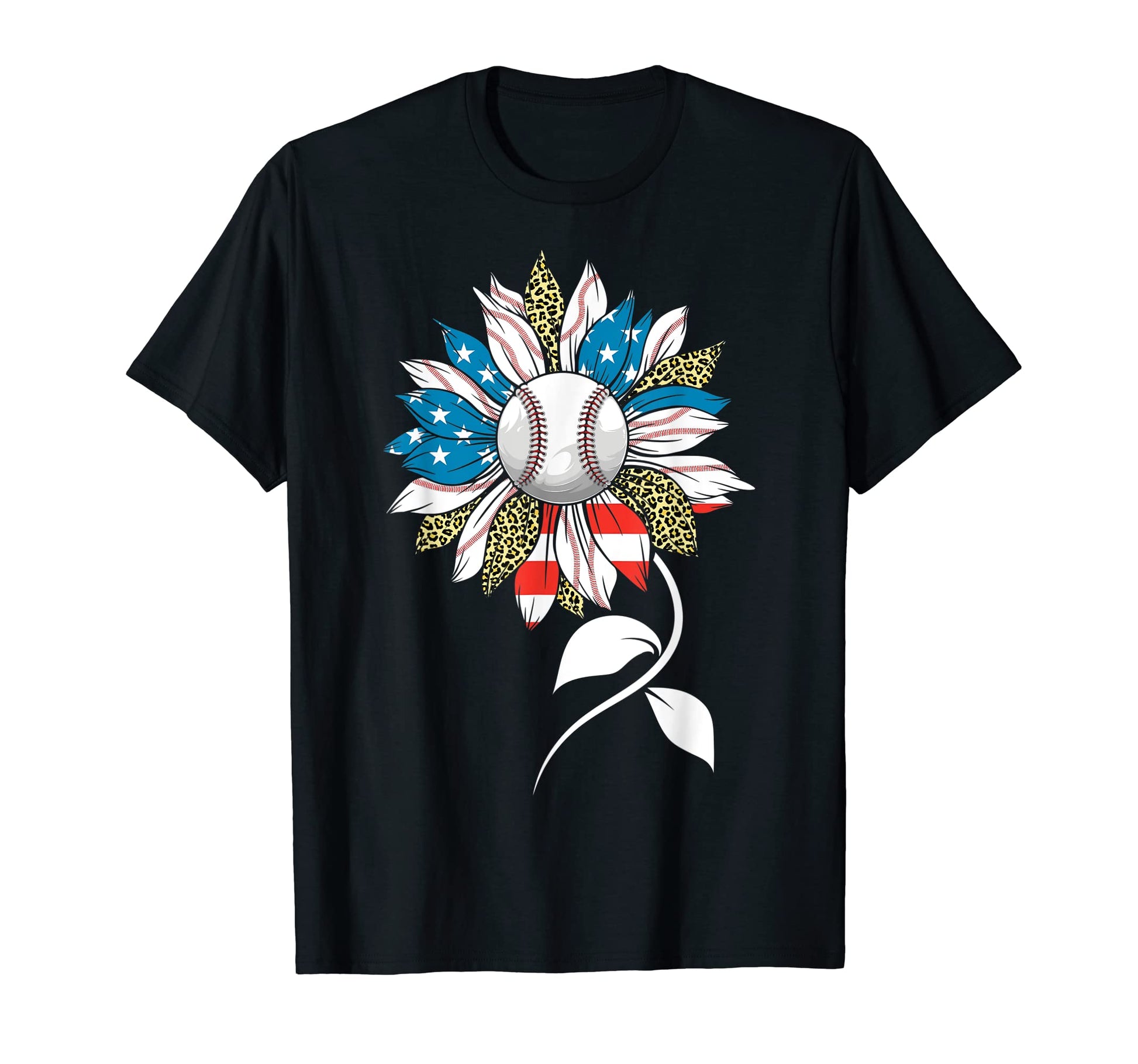 Us Leopard Baseball Sunflower T-Shirt - Streetwear Style for Adults - T-Shirt, Sweatshirt, Hoodie