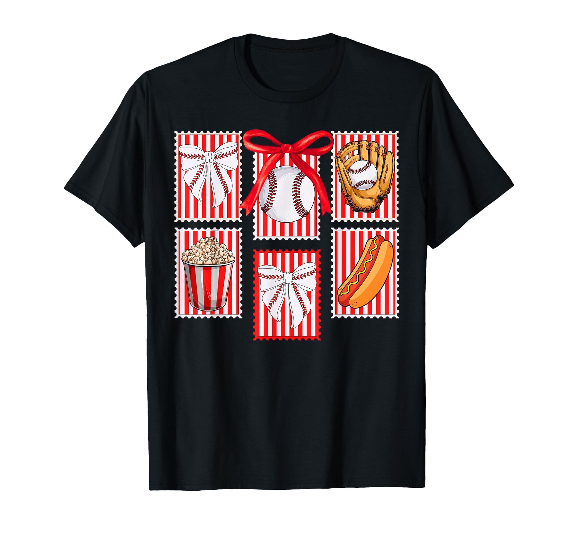 Baseball Stamps Coquette Bow T-Shirt - Casual Everyday Wear for Adults - T-Shirt, Sweatshirt, Hoodie