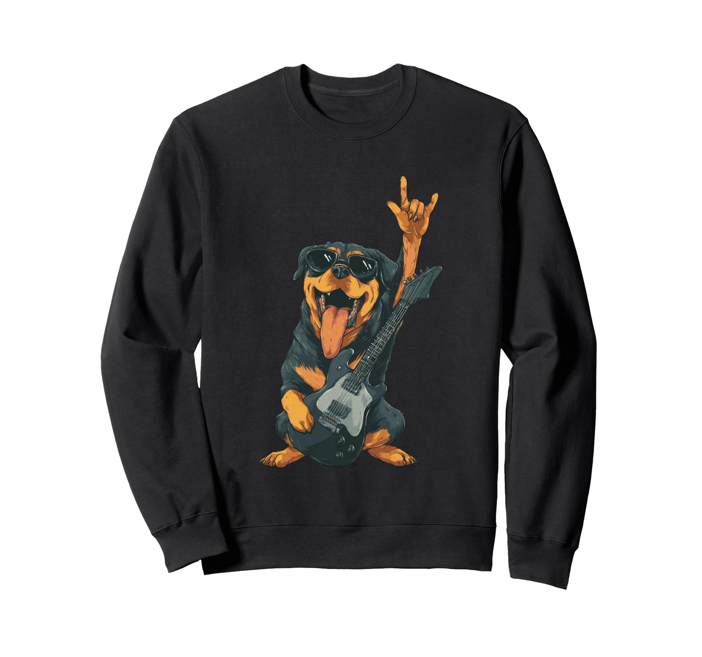 Rock Dog Rottweiler Guitar Player Sweatshirt - Fun Novelty Design Unisex - T-Shirt, Sweatshirt, Hoodie