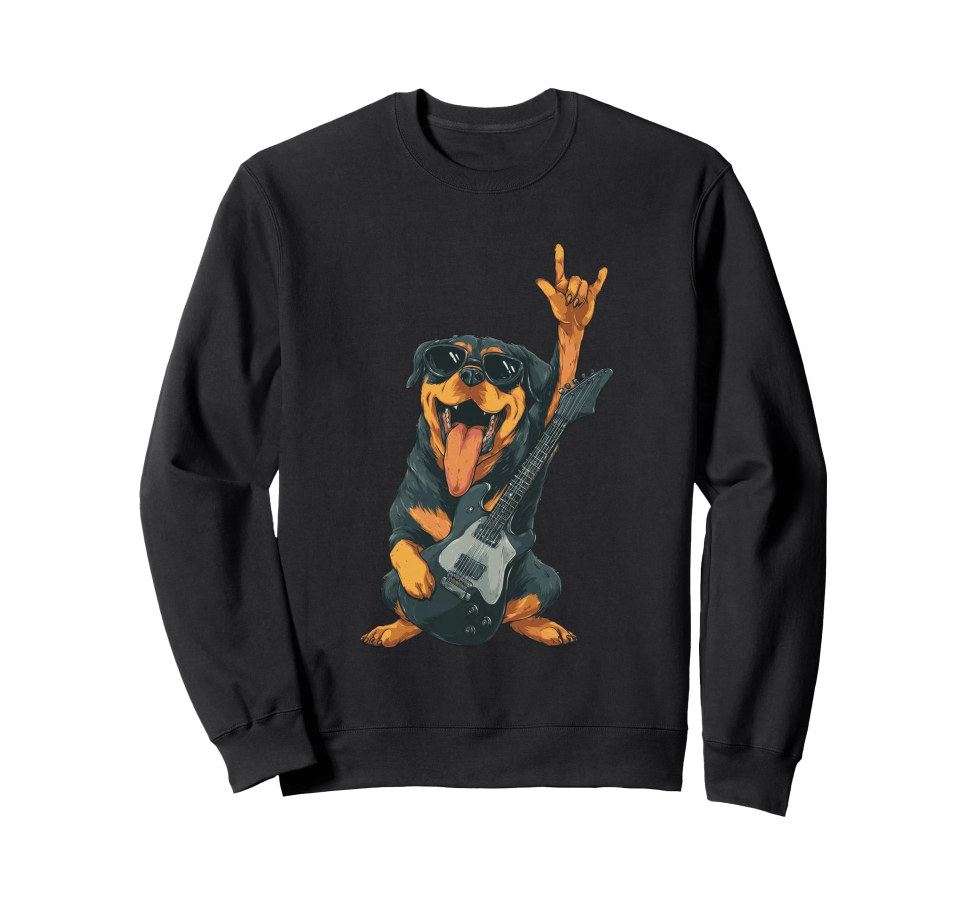 Rock Dog Rottweiler Guitar Player Sweatshirt - Fun Novelty Design Unisex - T-Shirt, Sweatshirt, Hoodie