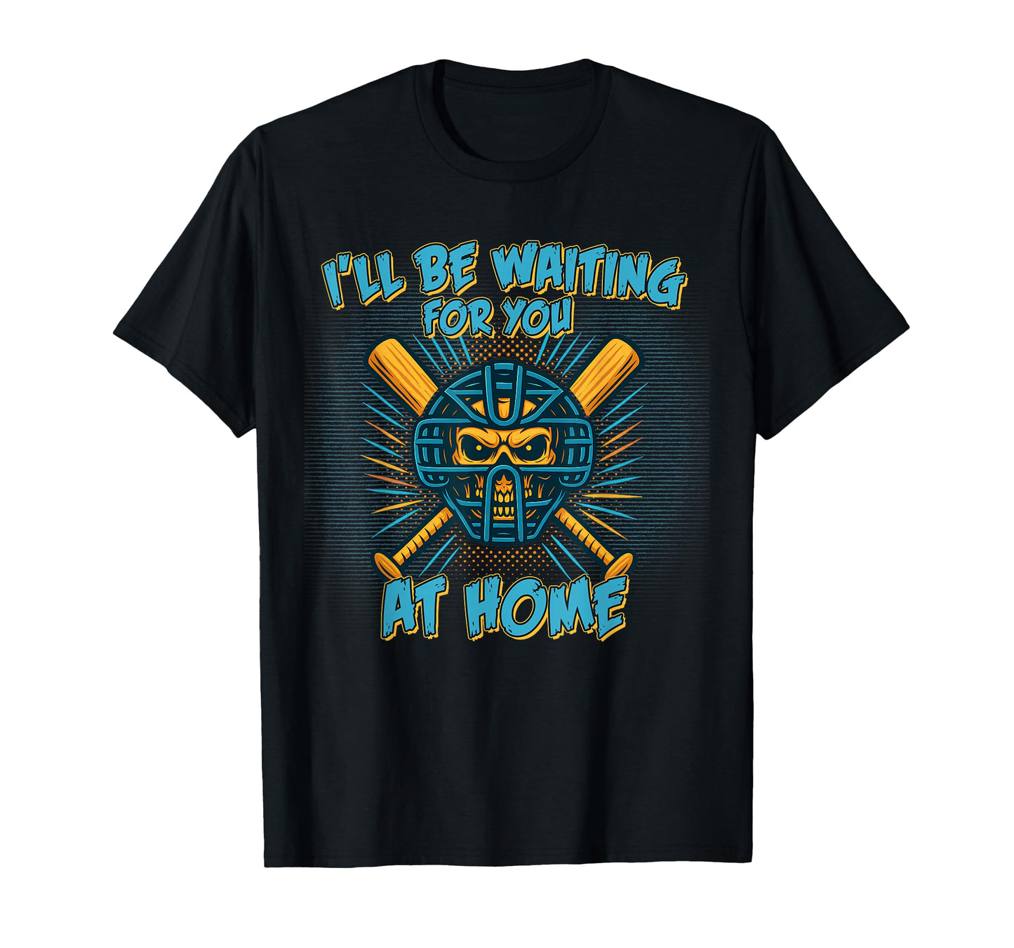 Baseball Catcher Skull Mask Waiting T-Shirt - Custom Art Print Men Women - T-Shirt, Sweatshirt, Hoodie
