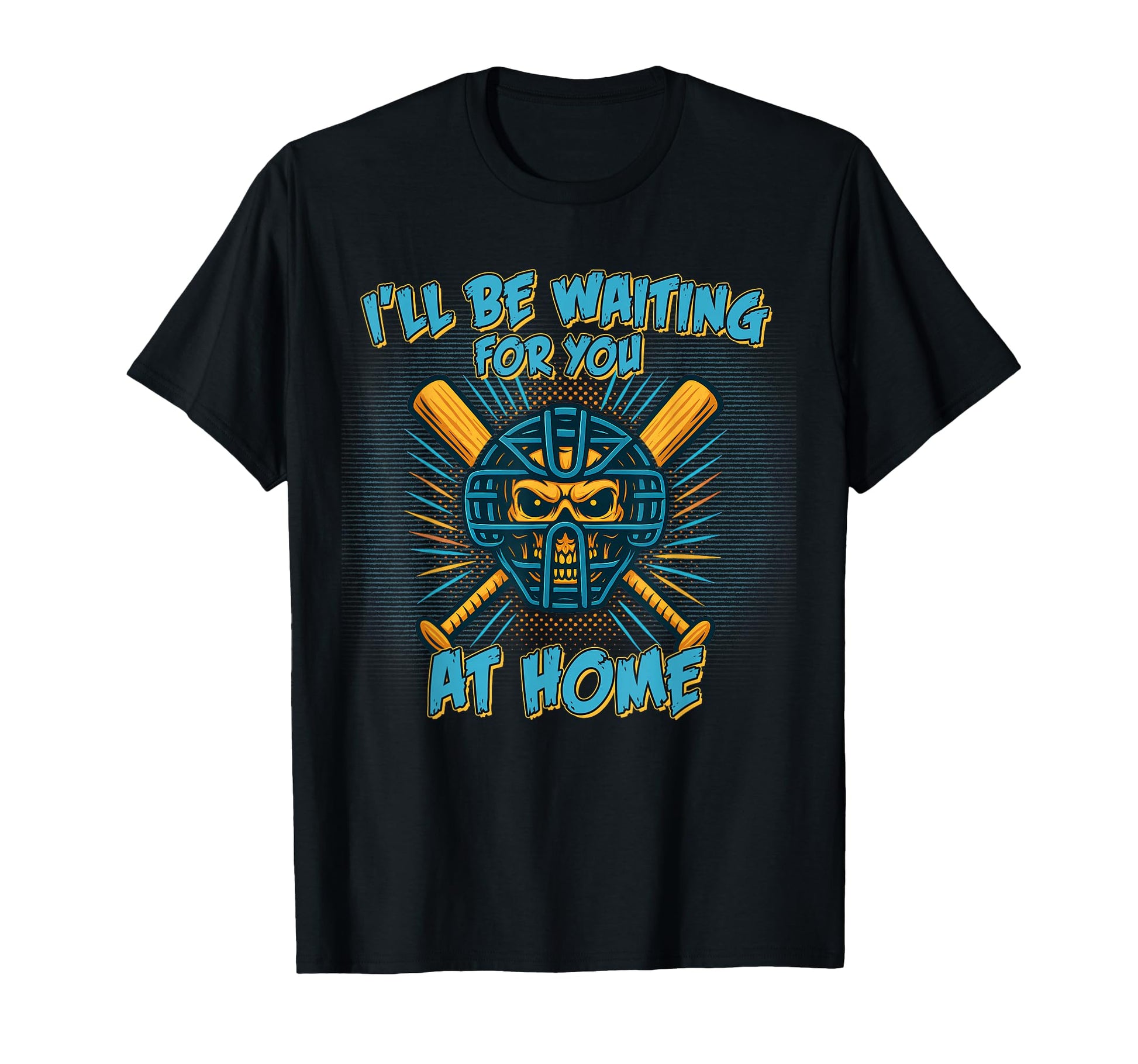 Baseball Catcher Skull Mask Waiting T-Shirt - Custom Art Print Men Women - T-Shirt, Sweatshirt, Hoodie