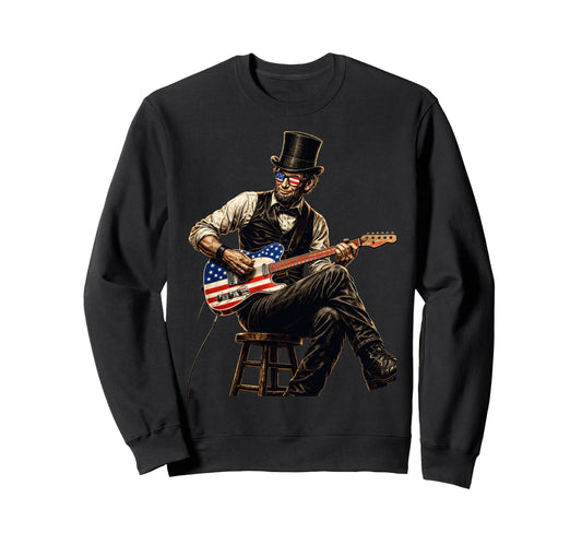 Abraham Lincoln Playing Guitar Sweatshirt - Aesthetic Graphic Men Women - T-Shirt, Sweatshirt, Hoodie