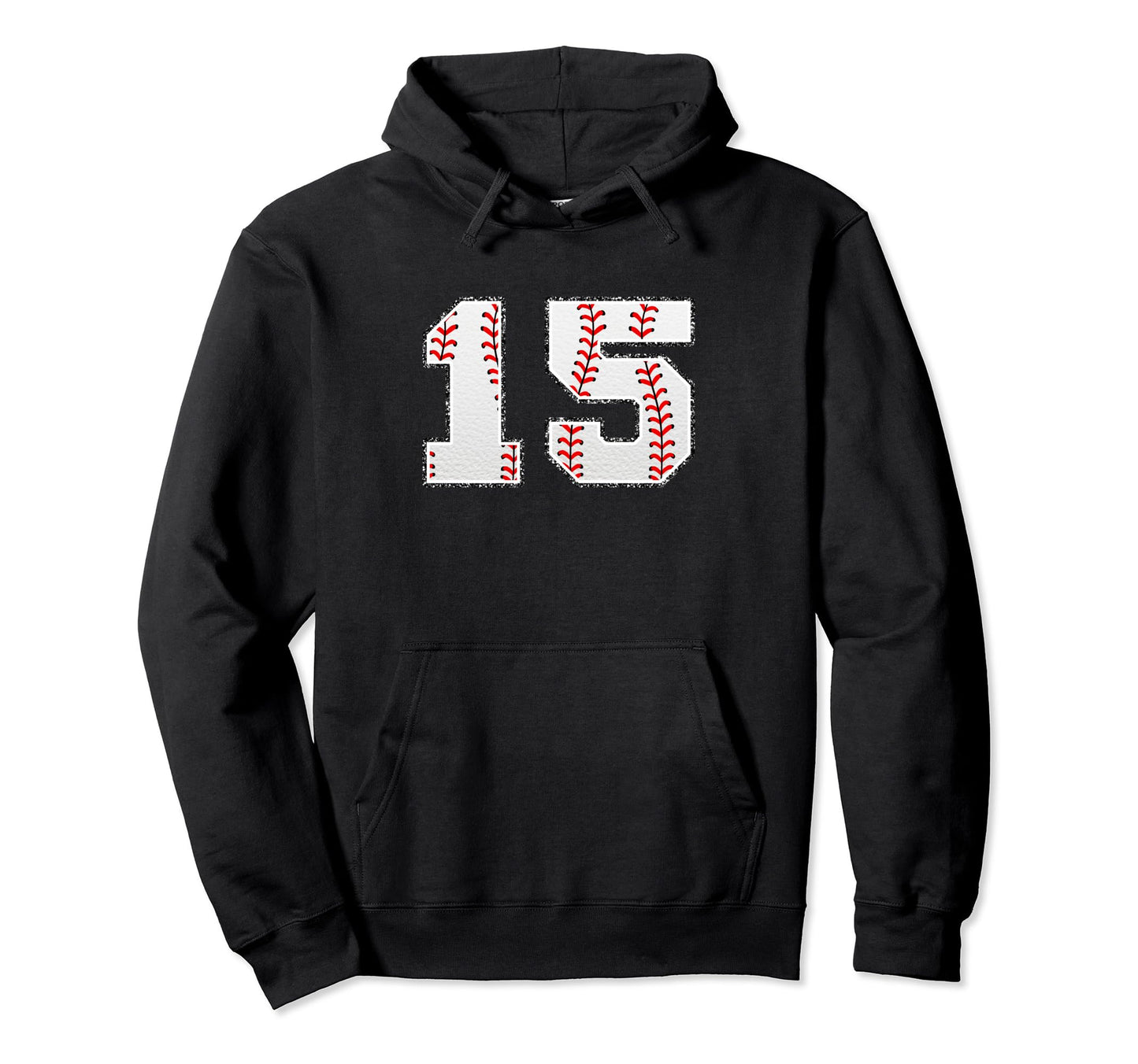 Number 15 Baseball Distressed Number Hoodie - Novelty Apparel for Adults - T-Shirt, Sweatshirt, Hoodie