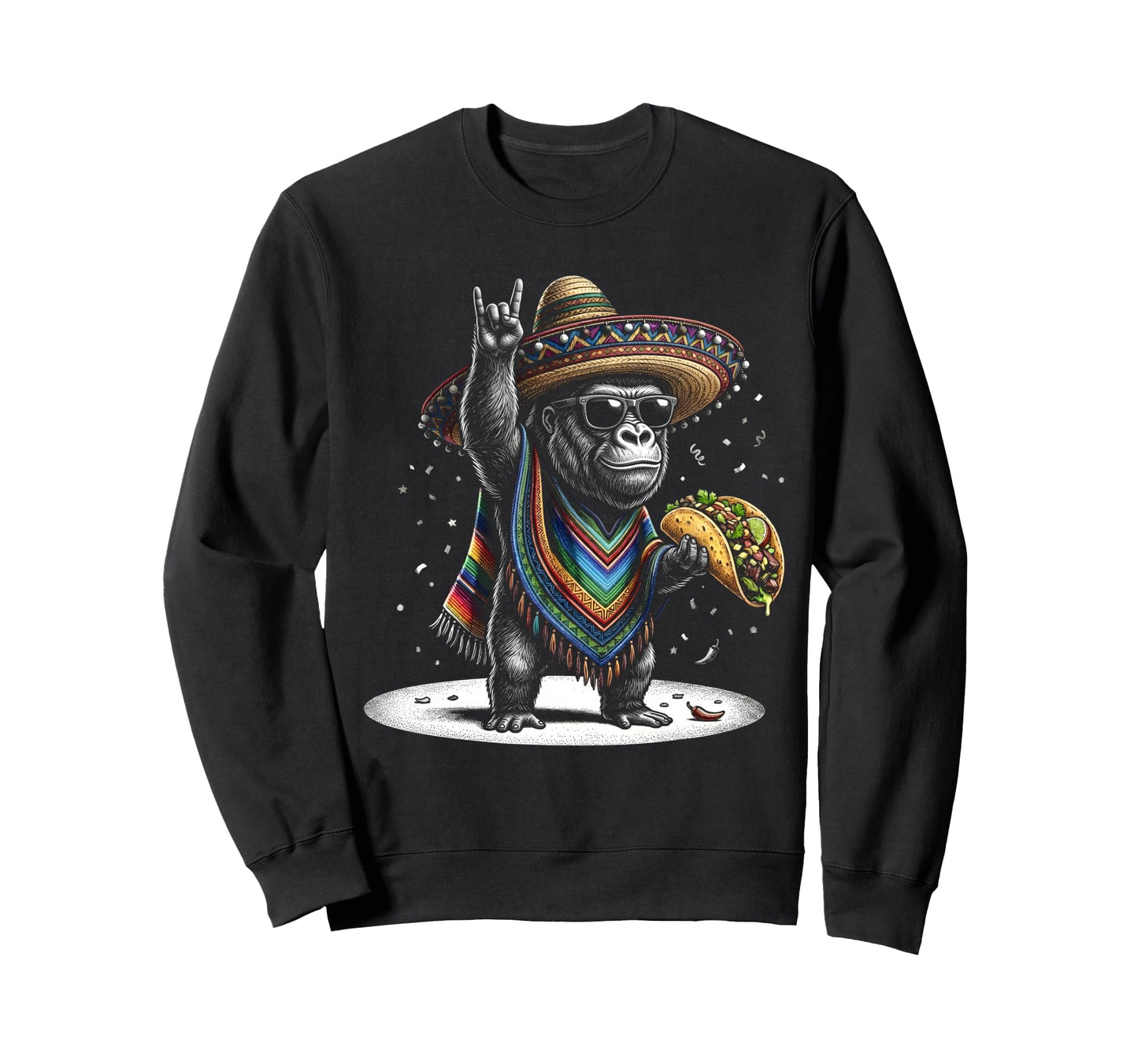 Gorilla Taco Sombrero Mexican Fiesta Sweatshirt - Trendy Graphic Men Women - T-Shirt, Sweatshirt, Hoodie