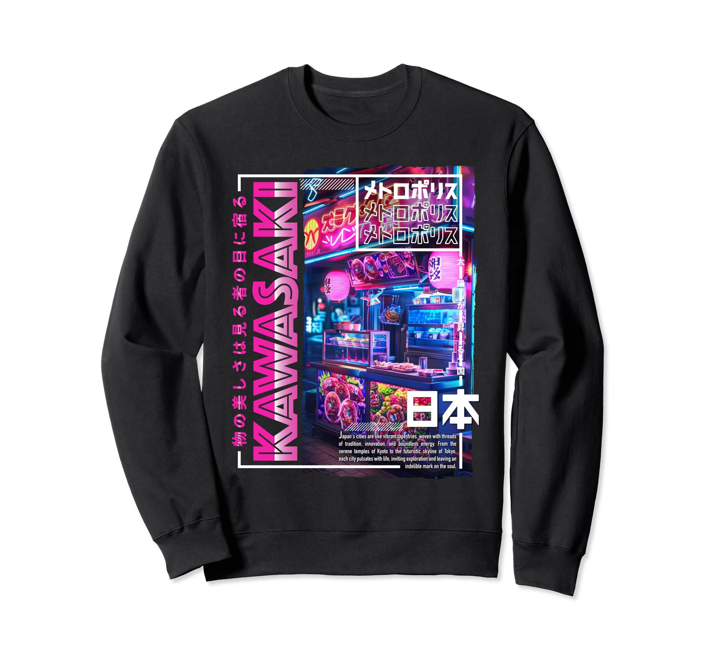 Kawasaki City 80S Synthwave Sweatshirt - Aesthetic Graphic for Adults - T-Shirt, Sweatshirt, Hoodie