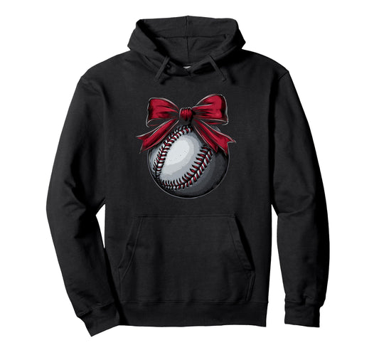 Baseball Coquette Bow Baseball Mom Hoodie - Minimalist Print Unisex - T-Shirt, Sweatshirt, Hoodie