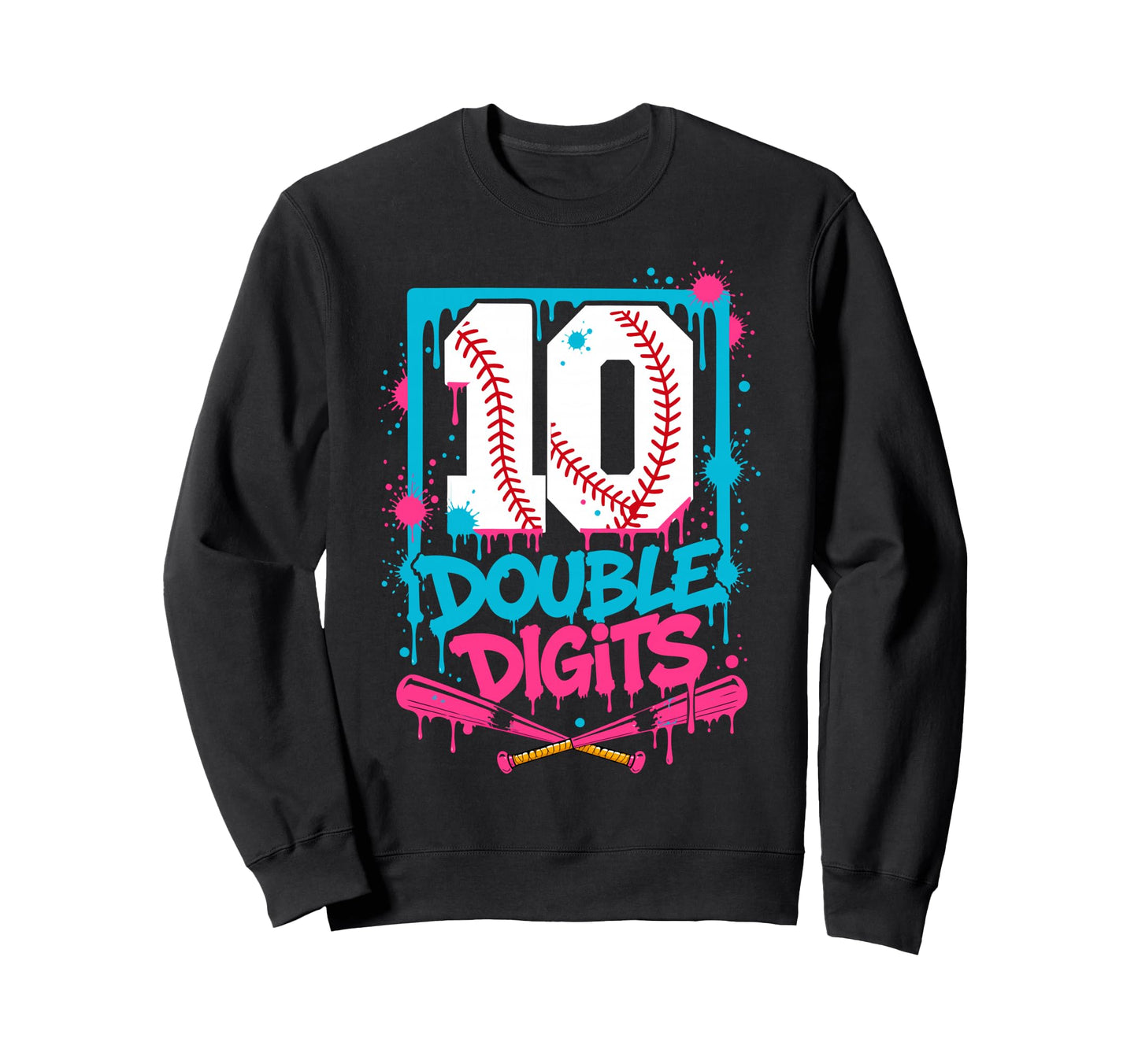 Baseball 10Th Birthday Double Sweatshirt - Casual Everyday Wear Unisex - T-Shirt, Sweatshirt, Hoodie