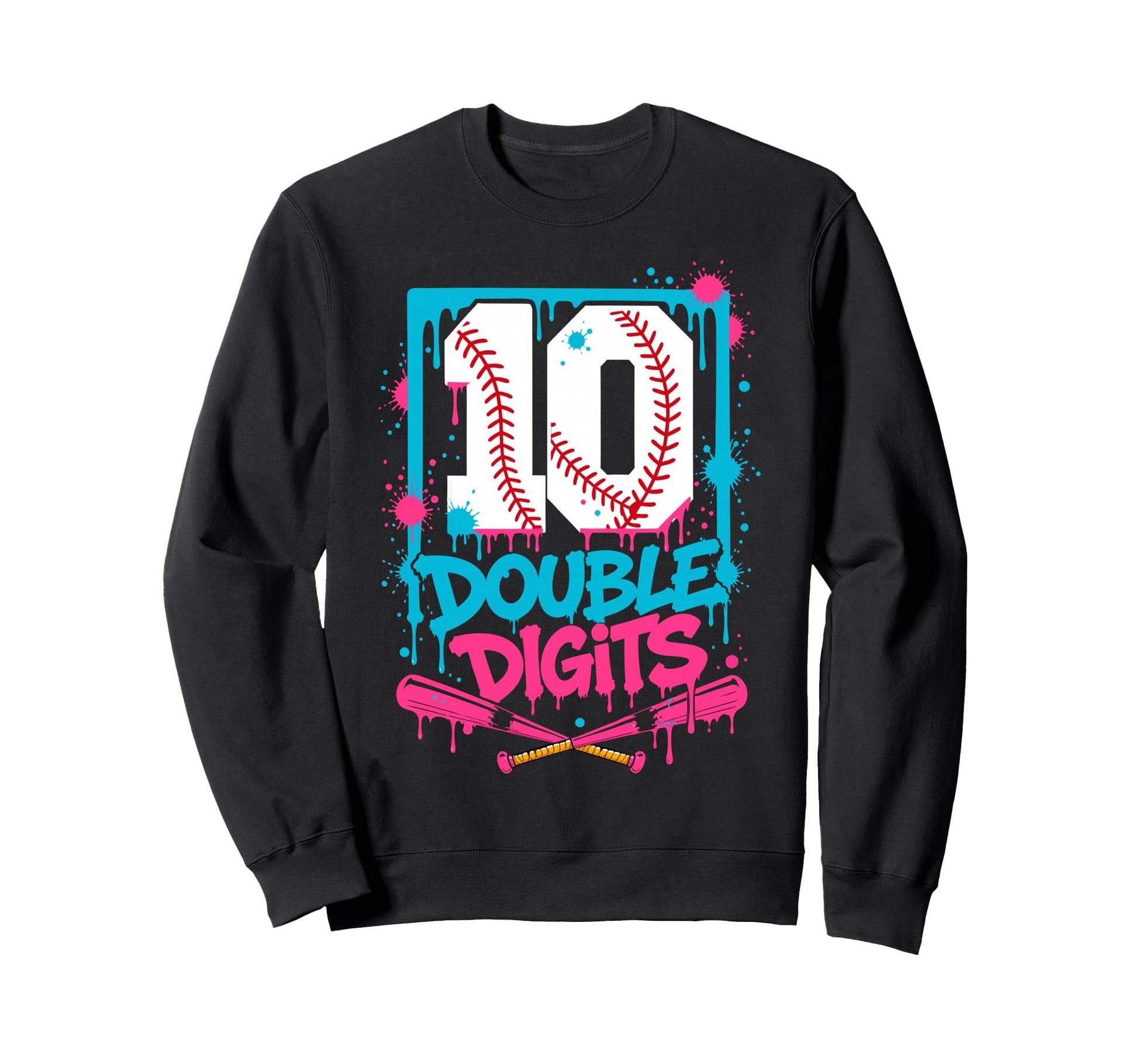 Baseball 10Th Birthday Double Sweatshirt - Casual Everyday Wear Unisex - T-Shirt, Sweatshirt, Hoodie