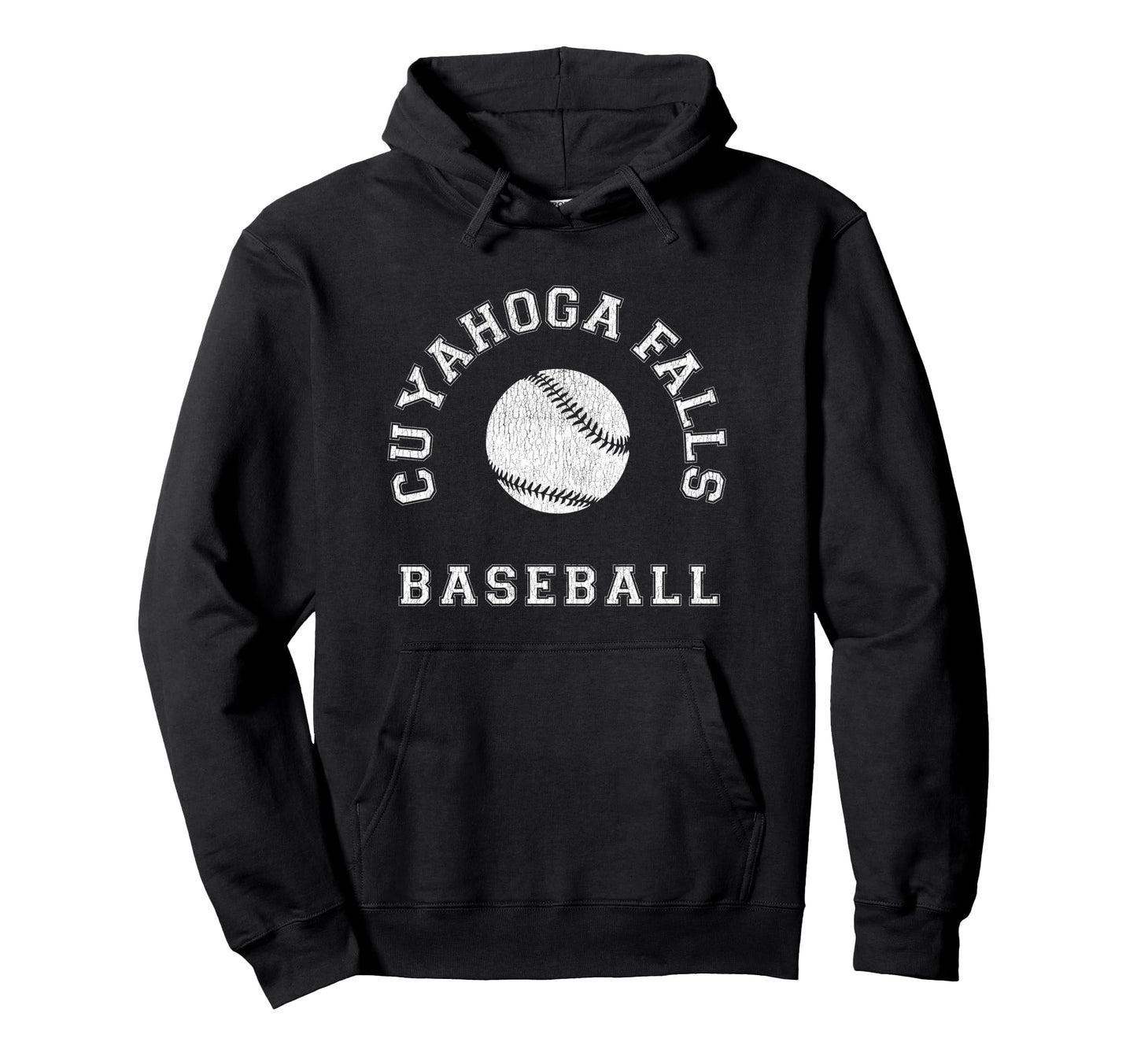 Cuyahoga Falls Baseball Distressed Hoodie - Trendy Graphic Unisex - T-Shirt, Sweatshirt, Hoodie