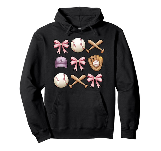 Baseball Coquette Bow Mom Sister Hoodie - Fun Novelty Design Men Women - T-Shirt, Sweatshirt, Hoodie