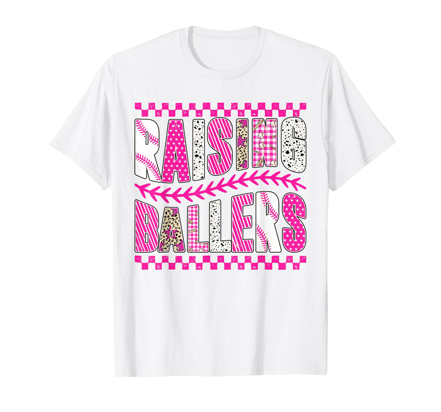 Checkered Raising Ballers Funny Mom T-Shirt - Casual Everyday Wear Unisex - T-Shirt, Sweatshirt, Hoodie