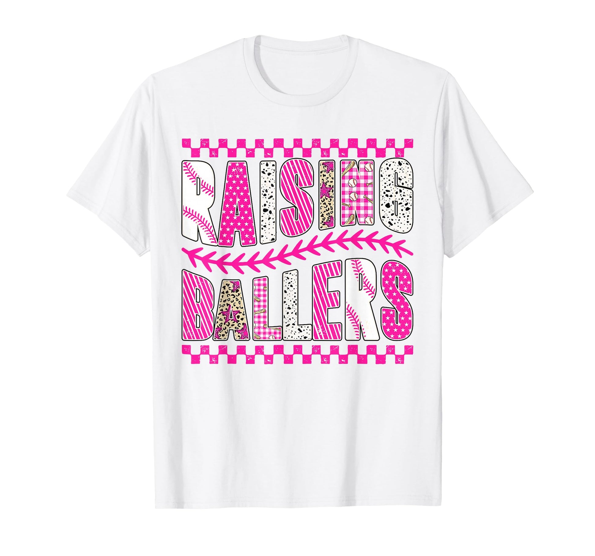 Checkered Raising Ballers Funny Mom T-Shirt - Casual Everyday Wear Unisex - T-Shirt, Sweatshirt, Hoodie