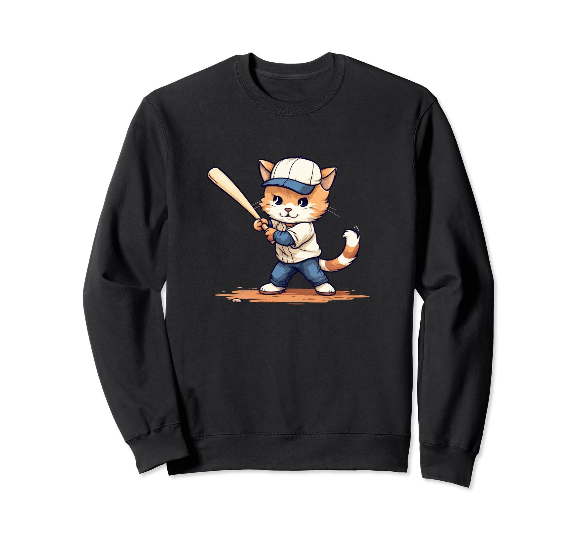 Home Run Feline Whimsical Swing Sweatshirt - Novelty Apparel Unisex - T-Shirt, Sweatshirt, Hoodie