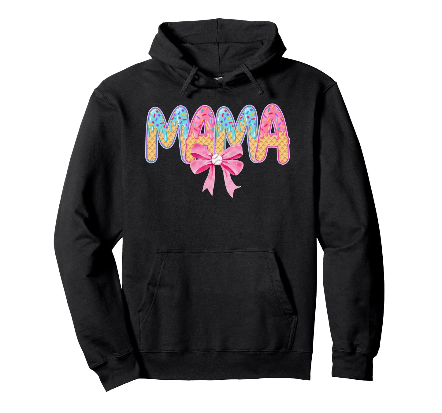 Baseball Mama Drip Bow Baseball Ice Cream Hoodie - Streetwear Style Unisex - T-Shirt, Sweatshirt, Hoodie