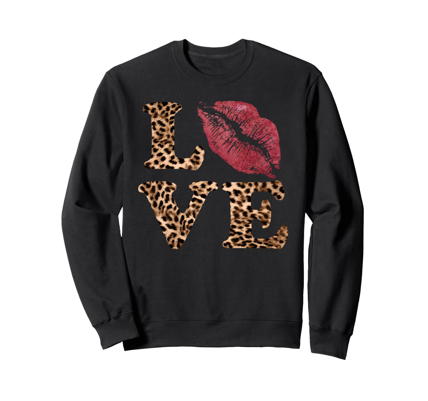 Leopard Love Red Lips Word Letter Sweatshirt - Aesthetic Graphic Unisex - T-Shirt, Sweatshirt, Hoodie