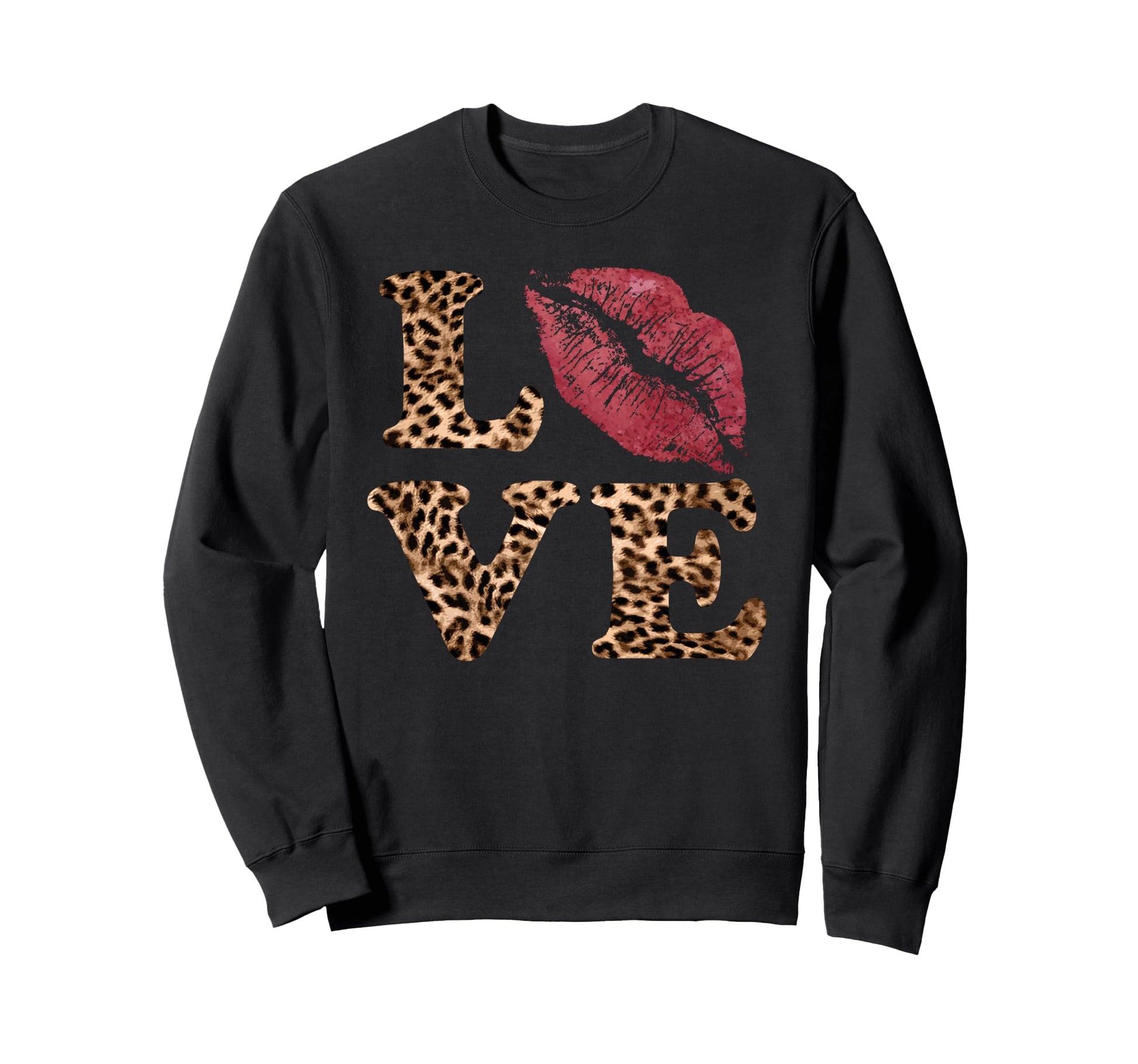 Leopard Love Red Lips Word Letter Sweatshirt - Aesthetic Graphic Unisex - T-Shirt, Sweatshirt, Hoodie