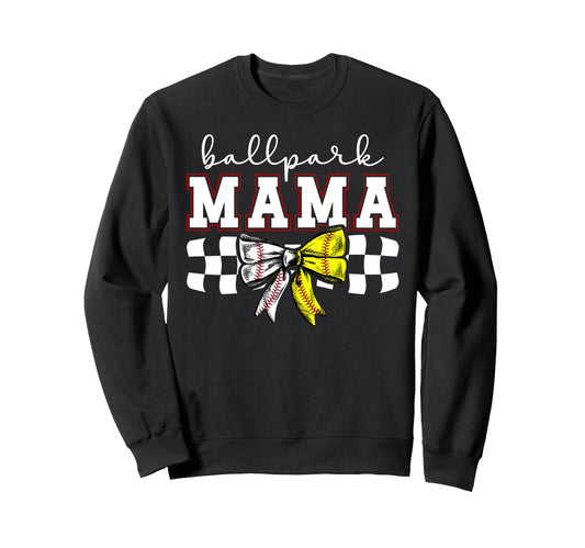 Ballpark Mama Coquette Softball Sweatshirt - Minimalist Print for Adults - T-Shirt, Sweatshirt, Hoodie
