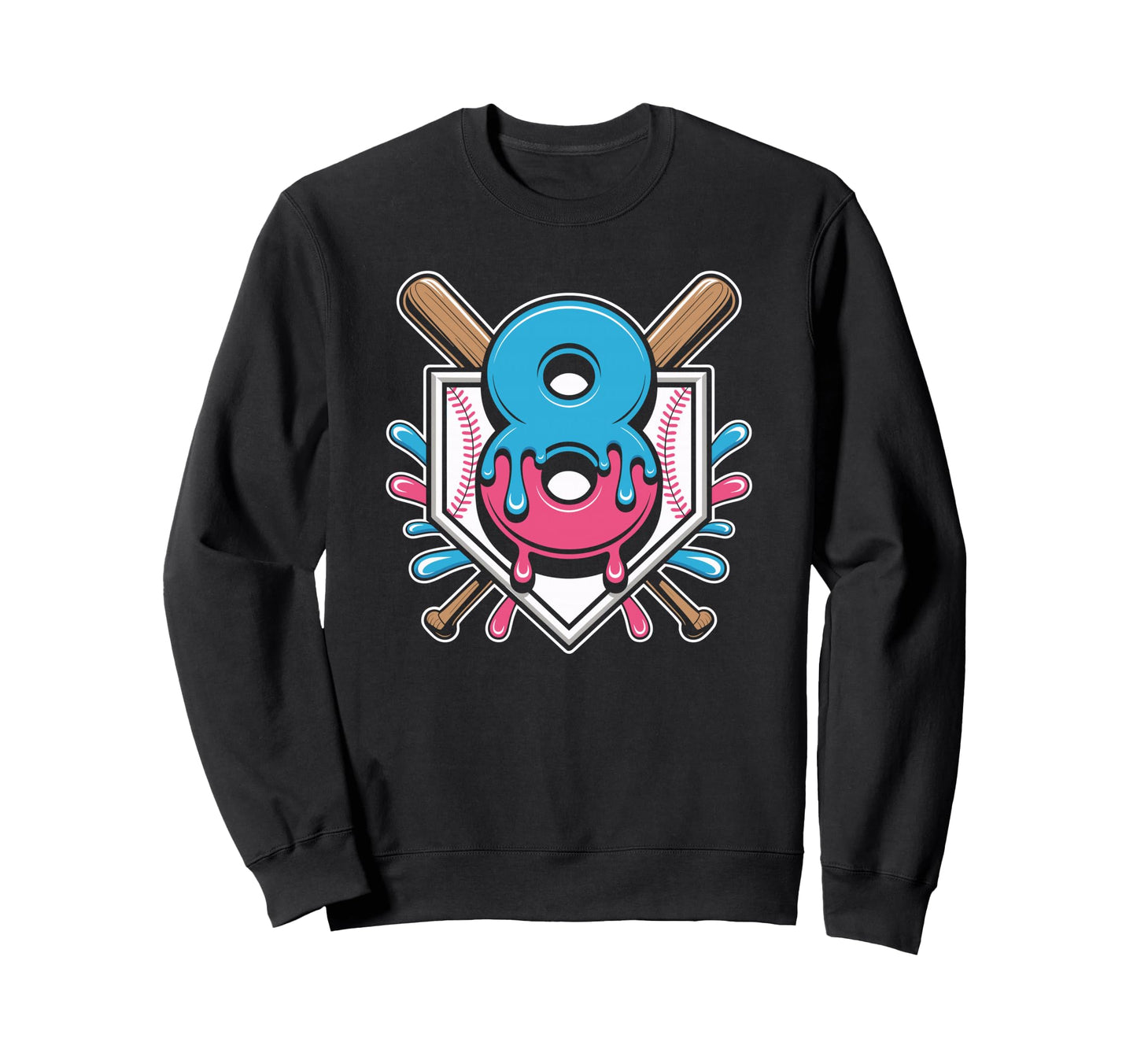 Baseball Splash Drip Theme Eighth Sweatshirt - Aesthetic Graphic Men Women - T-Shirt, Sweatshirt, Hoodie