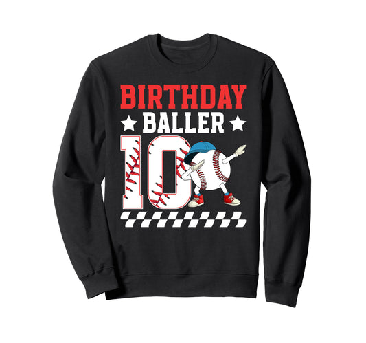 10Th Baseball Birthday Ten Year Sweatshirt - Aesthetic Graphic Men Women - T-Shirt, Sweatshirt, Hoodie
