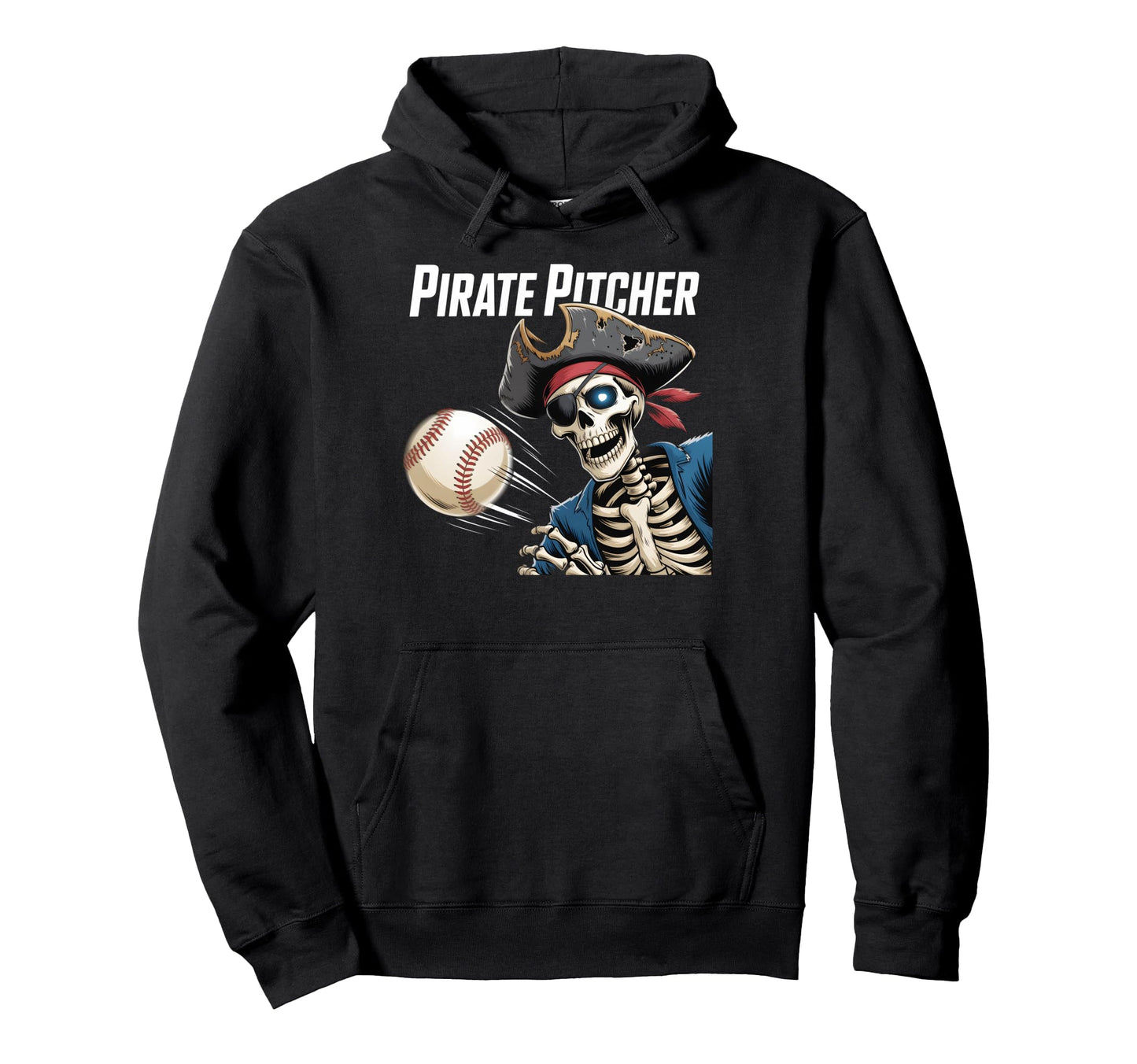 Pirate Pitcher Skeleton Baseball Funny Hoodie - Novelty Apparel Men Women - T-Shirt, Sweatshirt, Hoodie