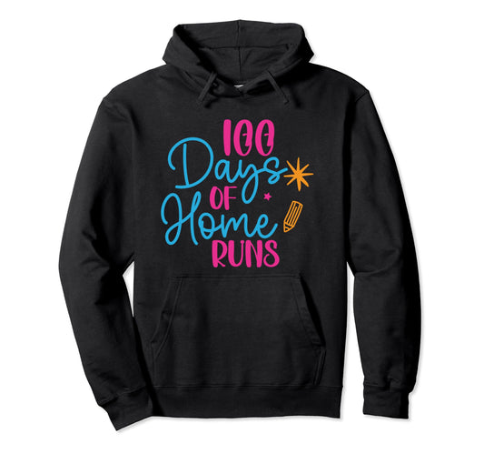 100 Days Home Runs Students Teachers Hoodie - Graphic Print for Adults - T-Shirt, Sweatshirt, Hoodie