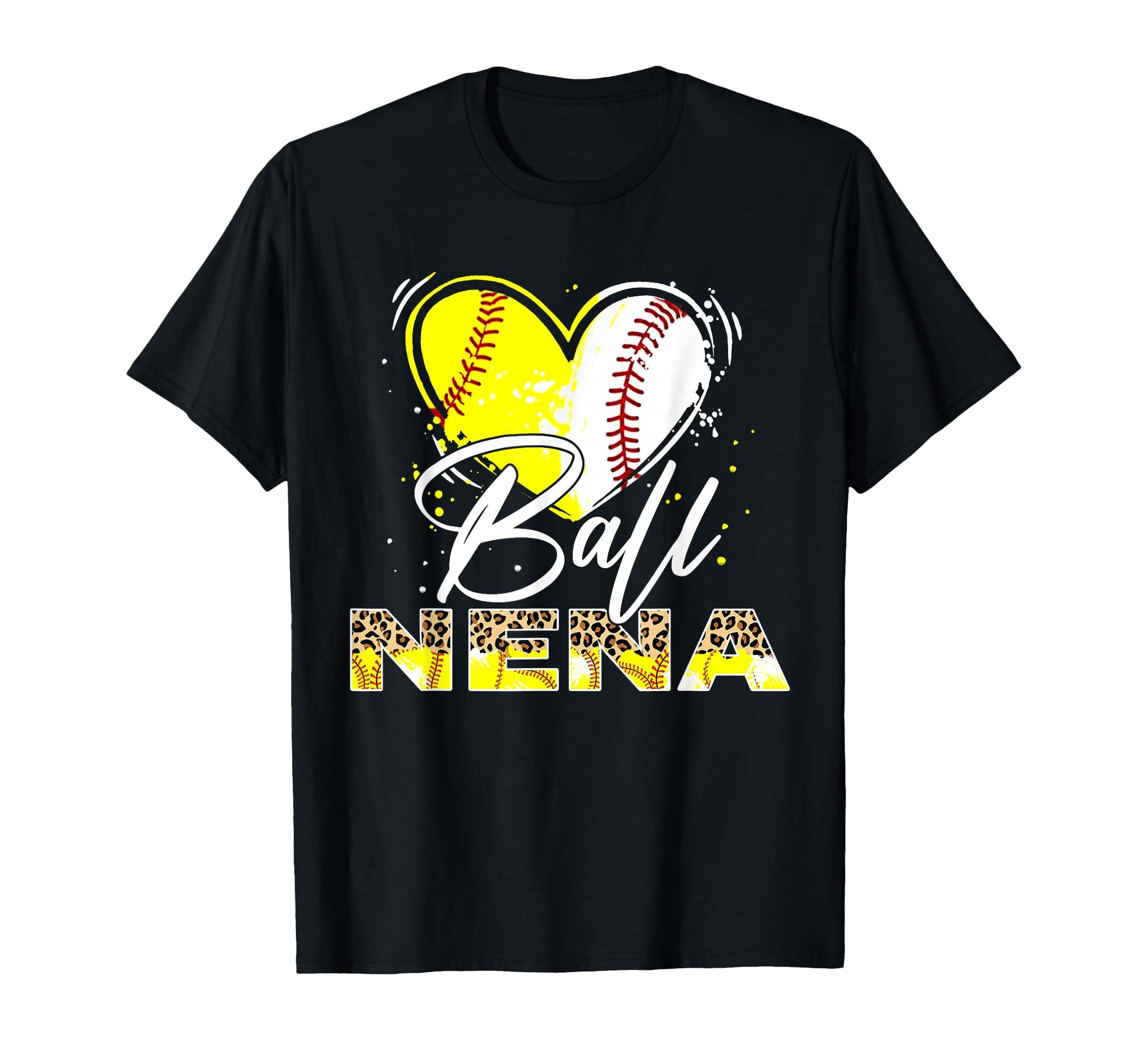 Ball Nena Leopard Baseball Softball Heart T-Shirt - Graphic Print Unisex - T-Shirt, Sweatshirt, Hoodie